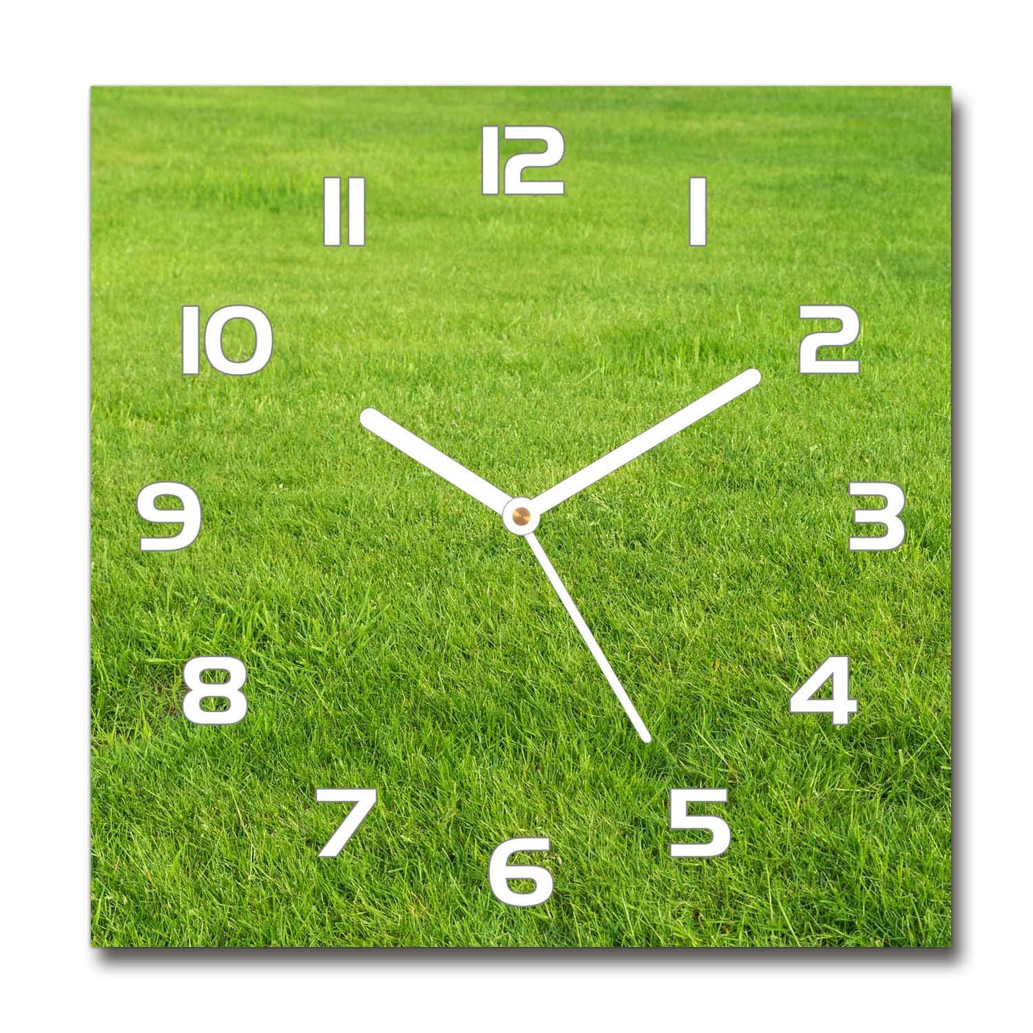 Horloge en verre 60x60cm Tulup herbe verte avec aiguilles blanches