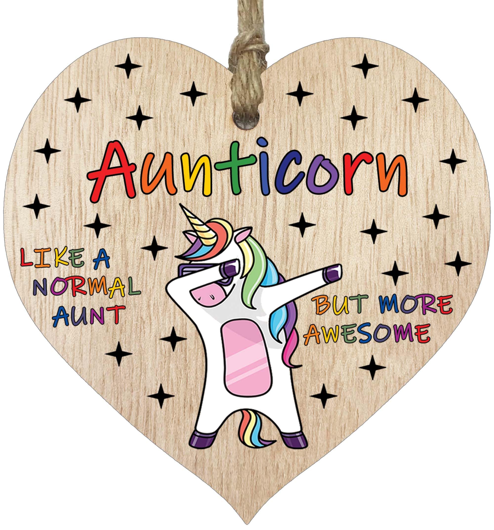 Auntie Birthday Gift for Her - Aunticorn - Wooden Heart Plaques, Light Wood Sign Keepsake, Funny Aunty Happy Birthday Plaque Auntie Gifts Unicorn Awesome Aunt Present from Nephew or Niece