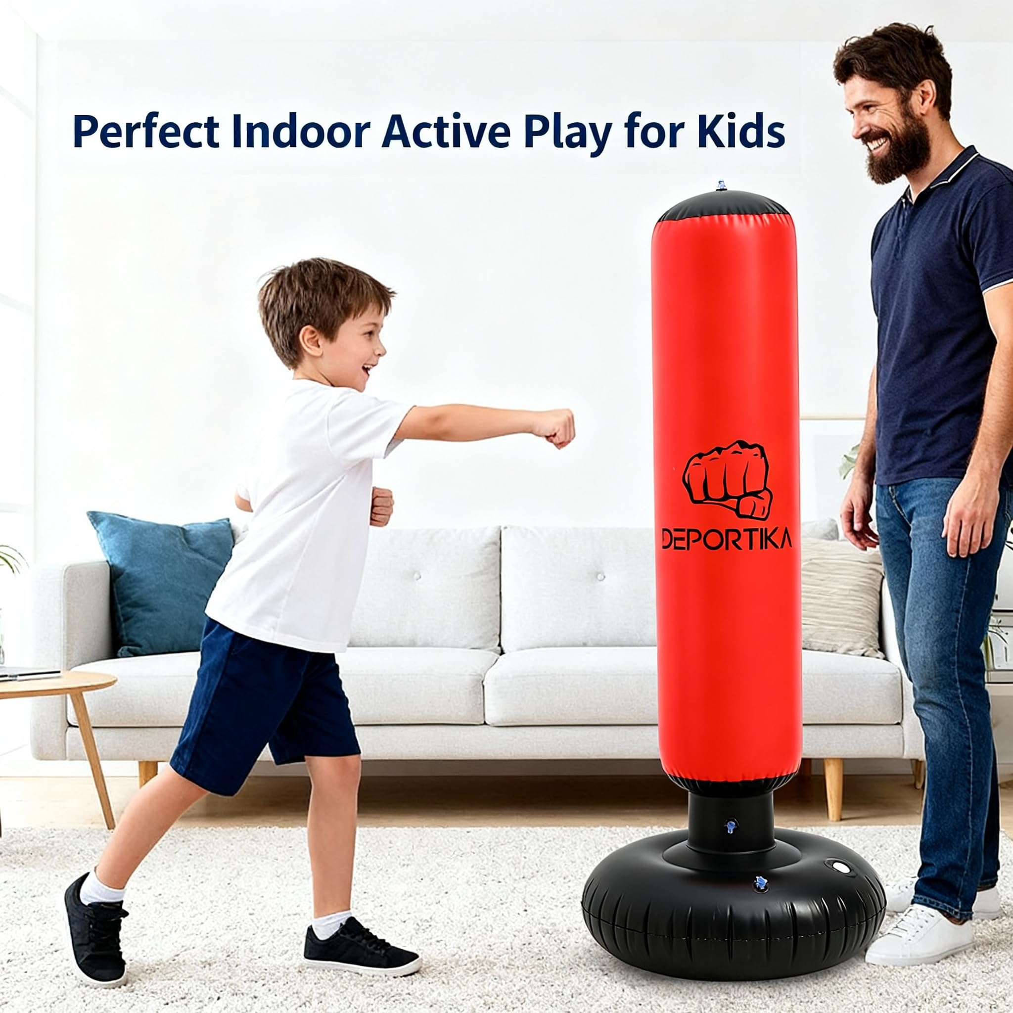 Sacco da boxe gonfiabile, con base d'acqua stabile, attrezzatura da gioco attiva al chiuso per sacco da boxe autoportante bersaglio kick MMA karate colonne sacchi di sabbia per allenamento riflessivo