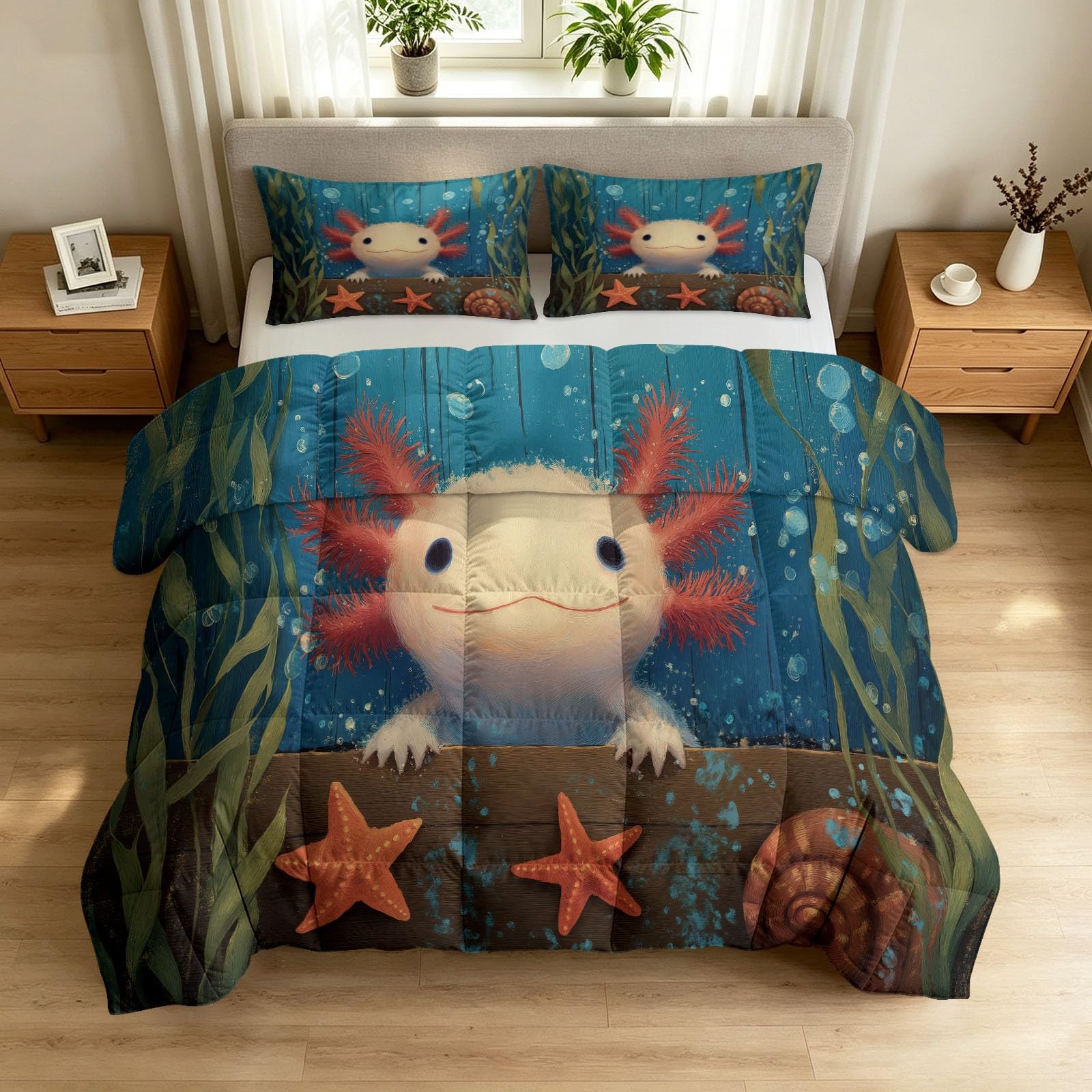 Edredón reversible de axolote para noches alegres en camas de dos personas de 240 x 260 cm