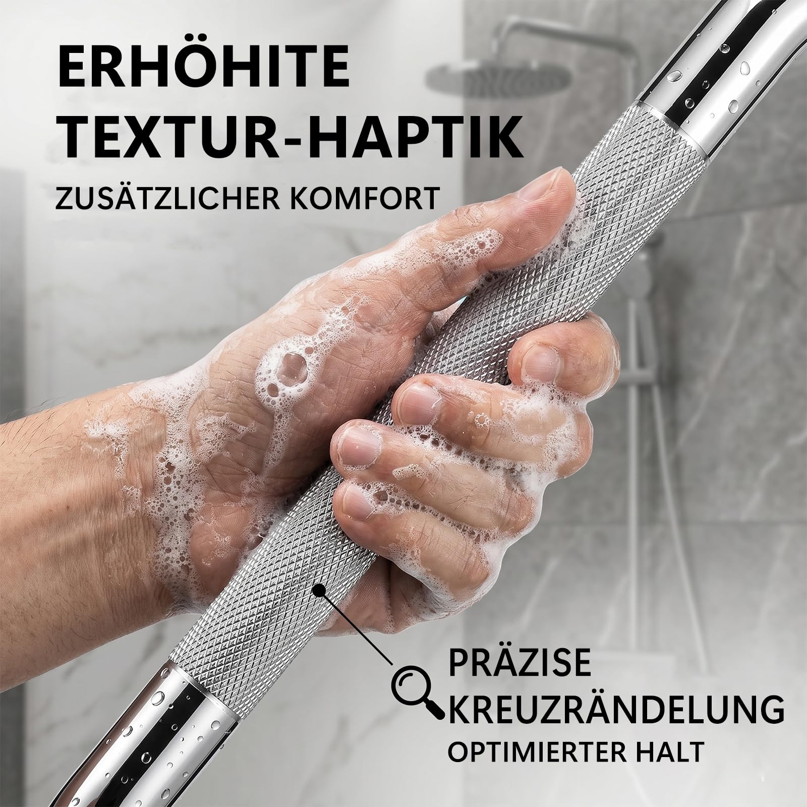 Haltegriff Bad 2er Set, 40 cm Badezimmer Handlauf aus Edelstahl 304 mit gerändelter Griffzone für rutschfesten Halt, Wandgriff für Dusche, Badewanne & WC, inkl. Montagematerial