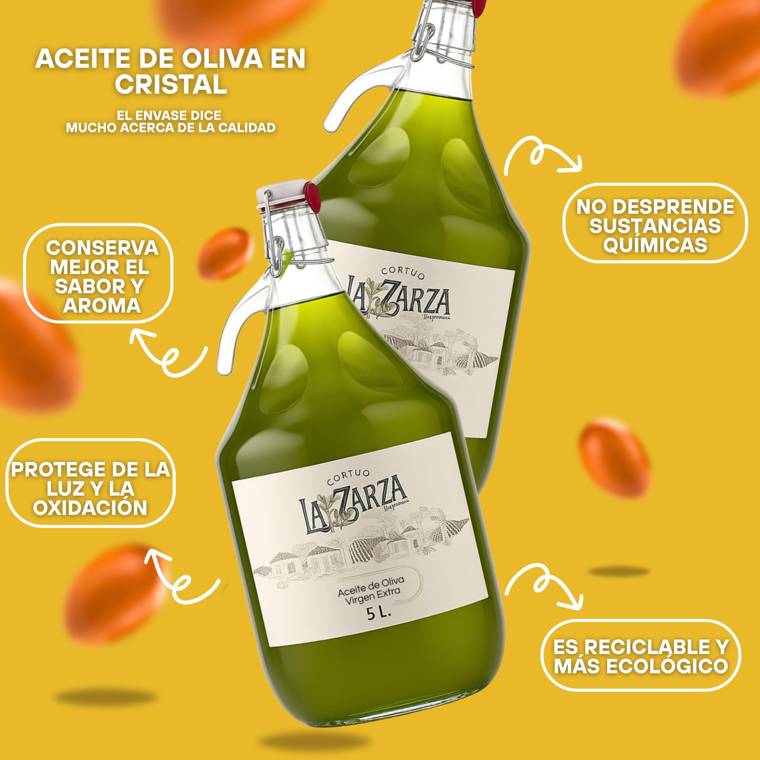 Aceite de Oliva Virgen Extra Picual AOVE | Cosecha Temprana Octubre | Garrafa de Cristal 5L | Sabor Frutado con Notas de Hierba, Tomate y Manzana | Acidez 0,2 | 100% Natural y Saludable