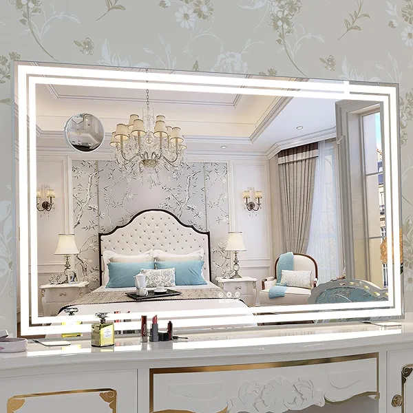 ANYHI Extra Large Vanity Mirror with Light 40"x23.4" Light up Mirror for Dressing Table with Double LED Light Strips, 10x Magnification Mirror, 3 Color Lights,Vertical/Horizontal