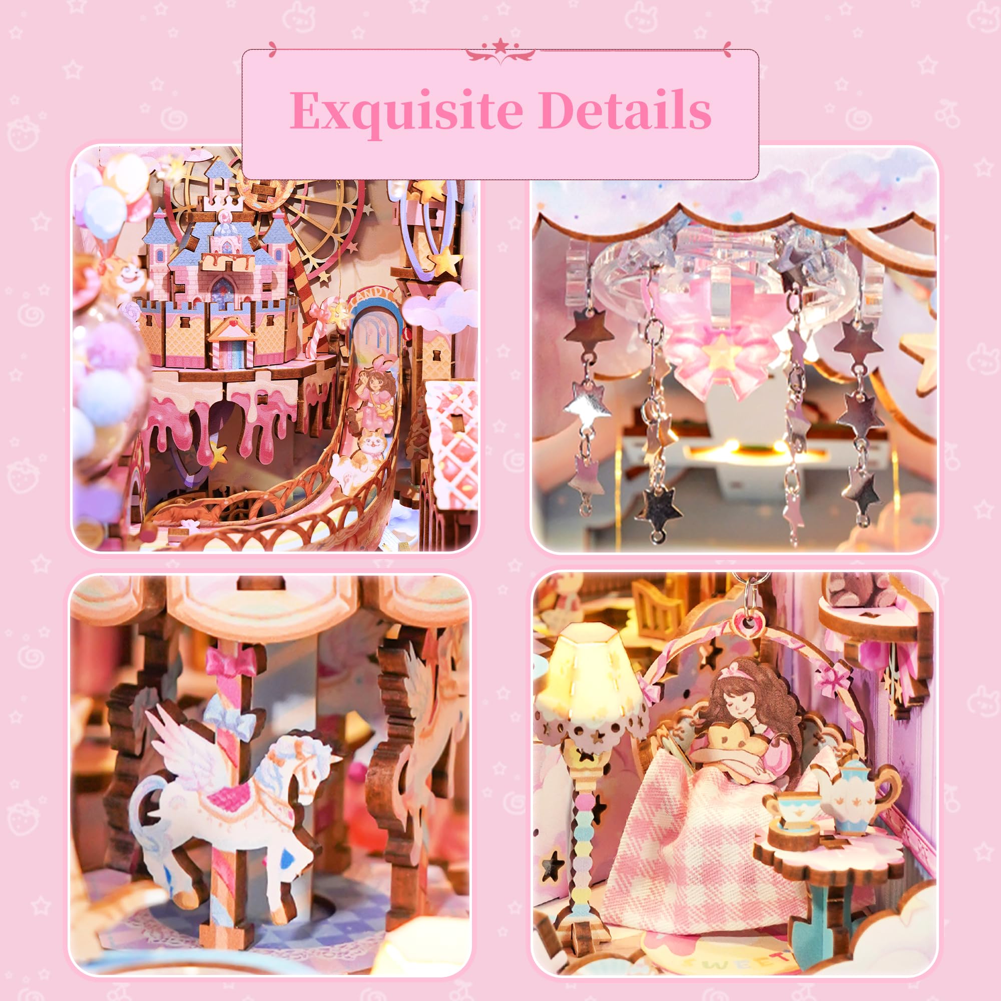 Tonecheer Book Nook Kit puzzle in legno 3D Booknooks fai da te modellini per adulti da costruire in miniatura casa libreria Nook Book con luce regalo divertente regalo di compleanno (Dolce Sogno)