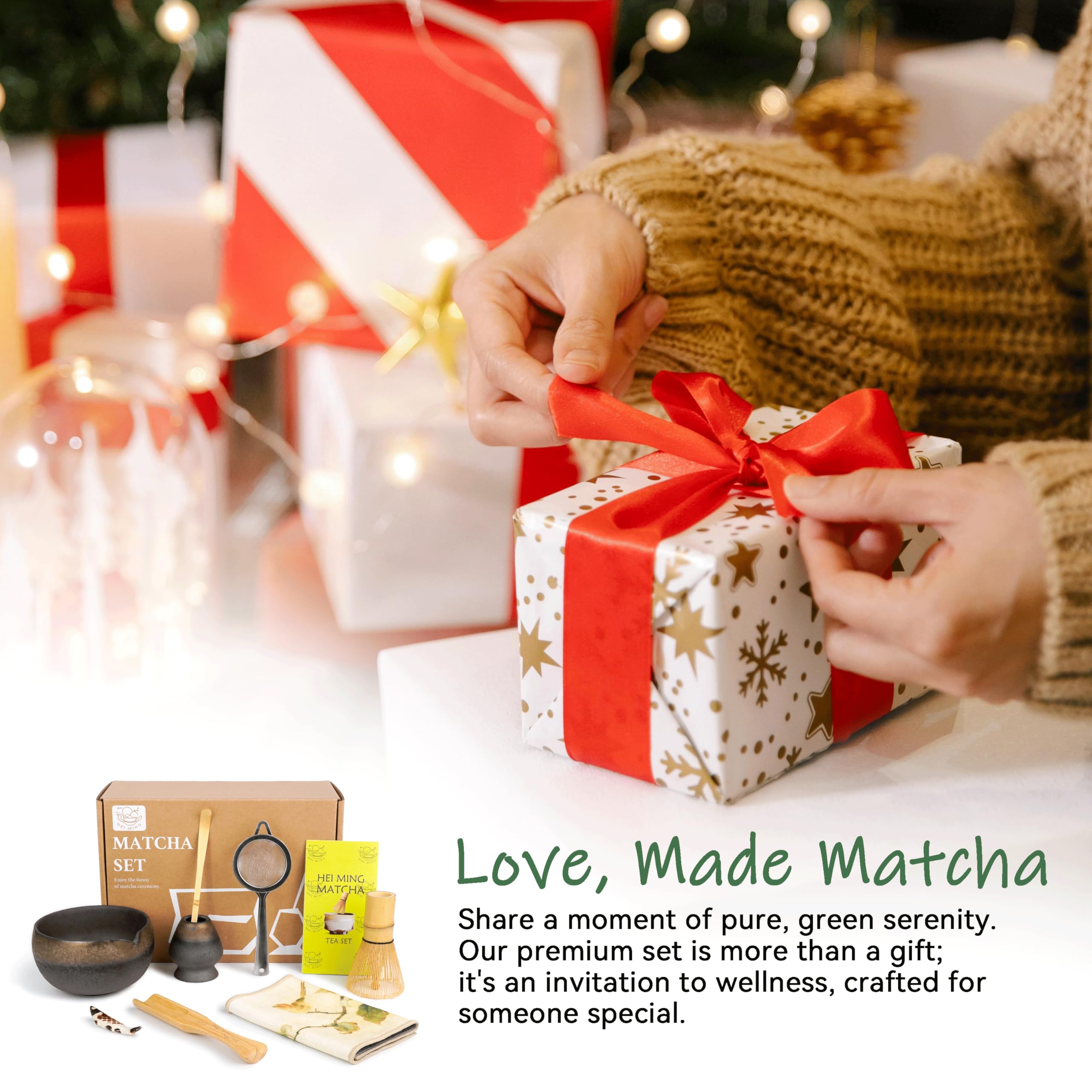 Set Matcha et Bol (8 pièces), Set de Thé Matcha Brun et Fouet en Bambou Artisanal (Chasen) pour Amateurs de Thé