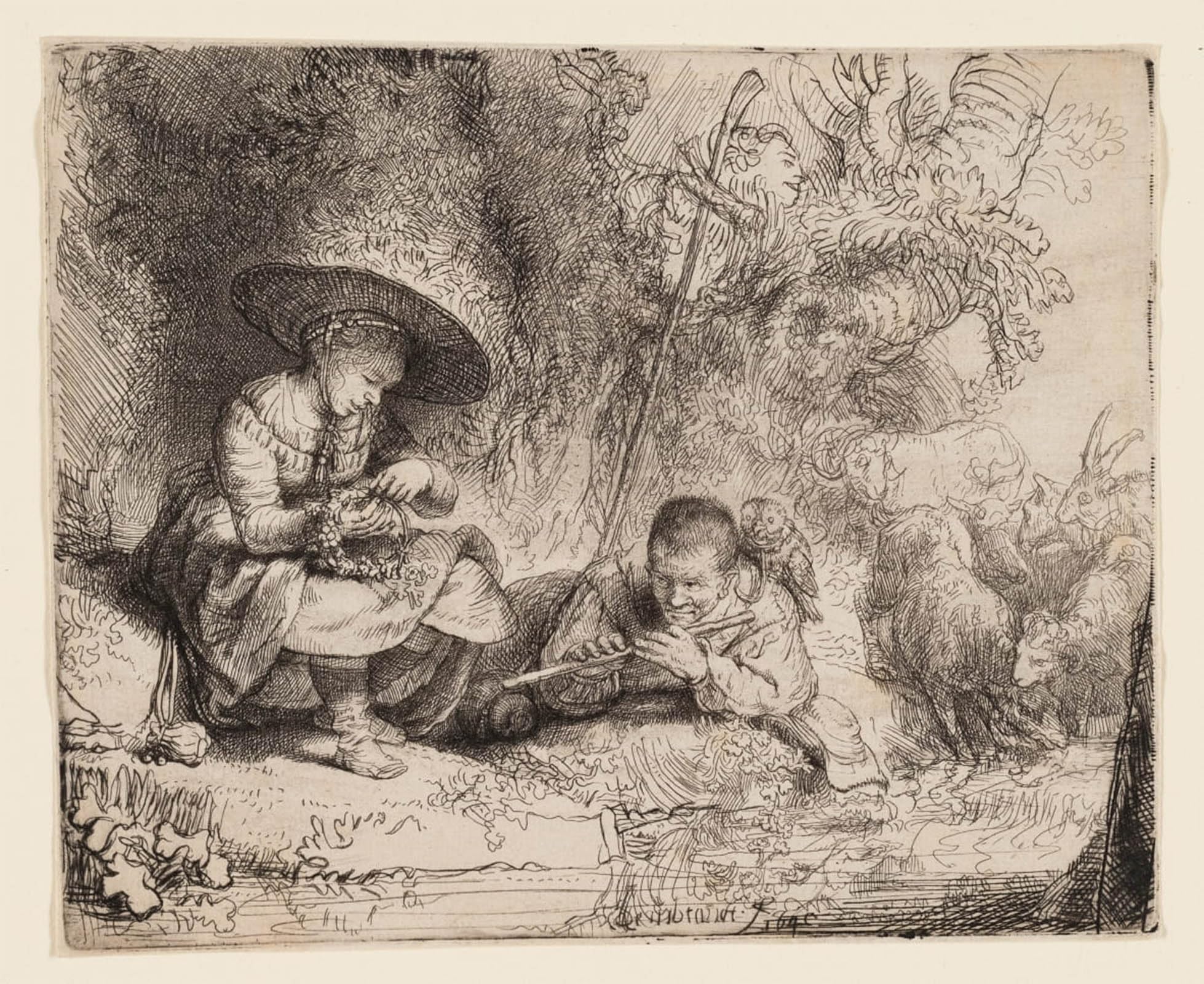 SERENDIPITP Vintage Picture Print on Canvas Wall Art Poster The flute player by Rembrandt van Rijn Artwork Print Poster for Wall Decor 60x90cm