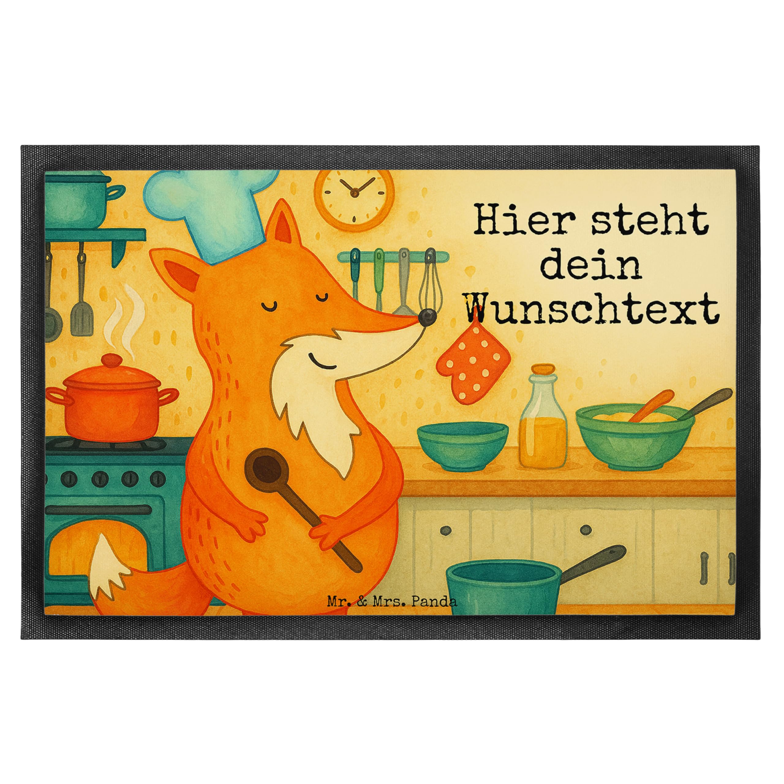 Mr. & Mrs. Panda Fußmatte personalisierbar Fuchs Koch Design 60 x 90 cm - Geschenk, Personalisierte Fussmatte, Chefkoch, Personalisierter Fußabtreter, personalisiert, Geburtstag, Bäcker, Hungrig