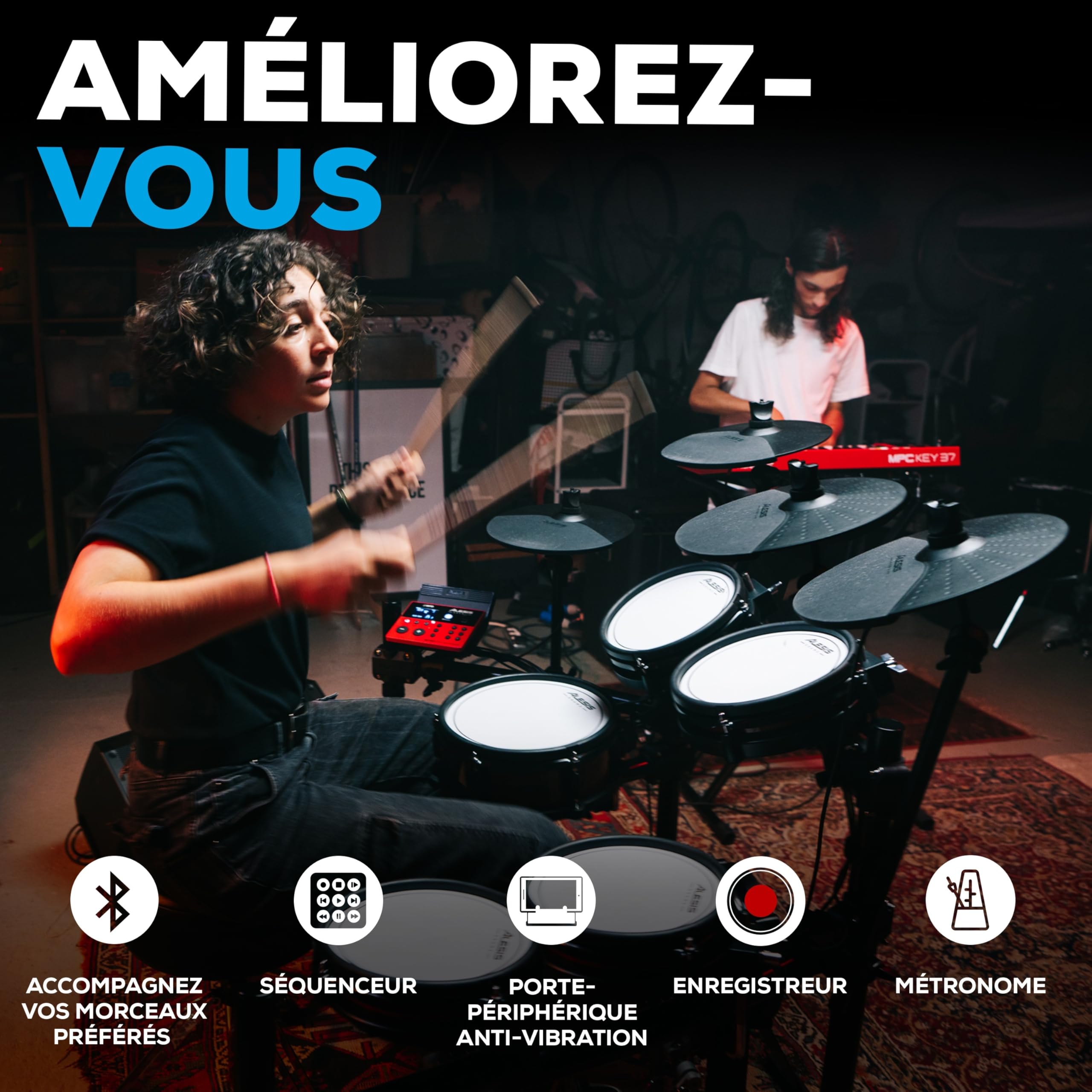 Alesis Nitro Pro XL Batterie Électronique de 10 Pièces avec Pads Double Zone Silencieux, Plus de 500 Sons BFD, Bluetooth, Drumeo, MIDI USB