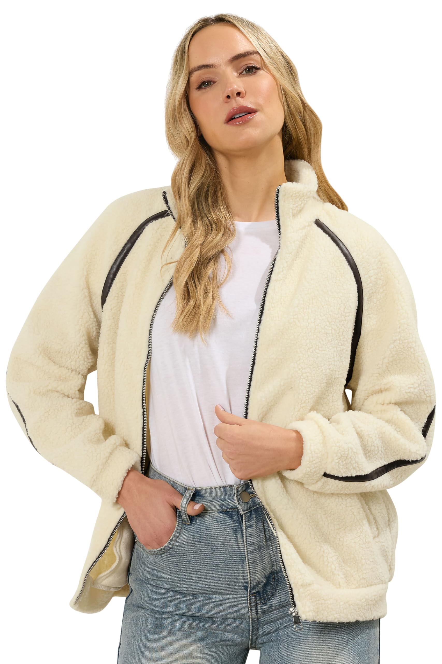 Long Tall Sally Women's Tall Fleece Jacket in Ivory | Size: 16