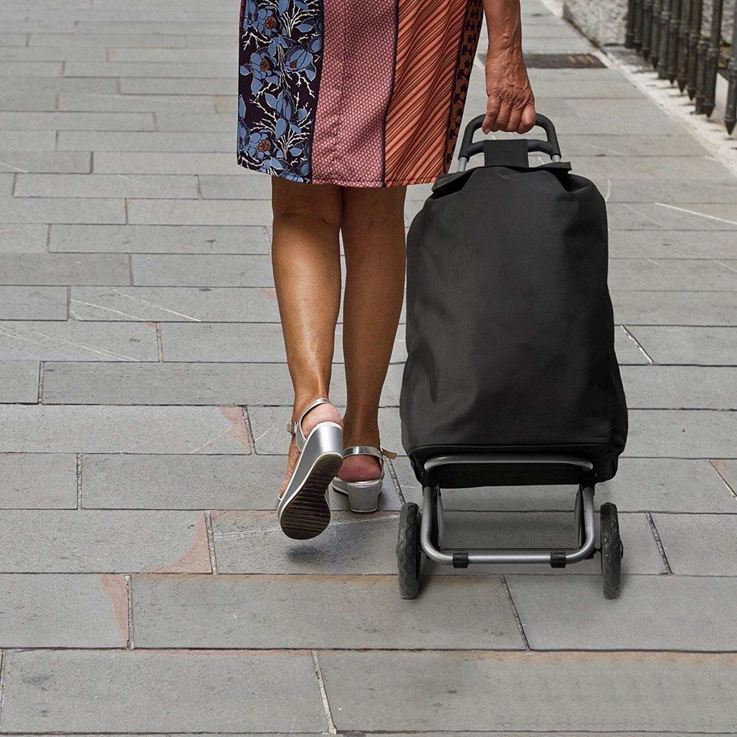 Hoppa Einkaufstrolley Klappbar 57L | Wasserdichter Einkaufstrolley Modern | Robuster Einkaufswagen Zum Schieben | Leichte Einkaufstasche Mit Rädern | Hackenporsche Mit Kordelverschluss