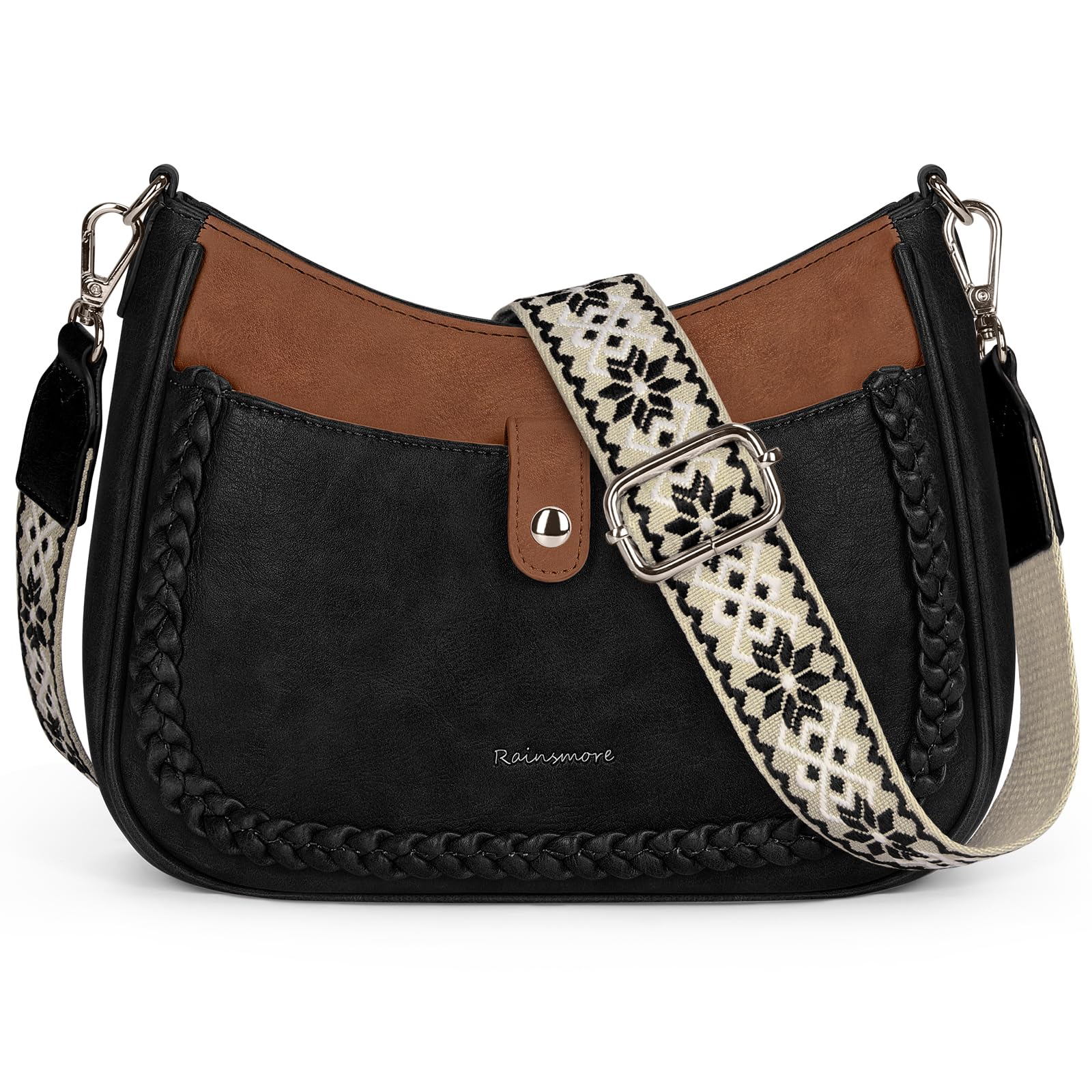 RAINSMORE Umhängetasche Damen Mittelgroß, Handtasche Damen Umhängetasche PU Leder Crossbody Bag Schultertasche mit Breiten Schultergurten