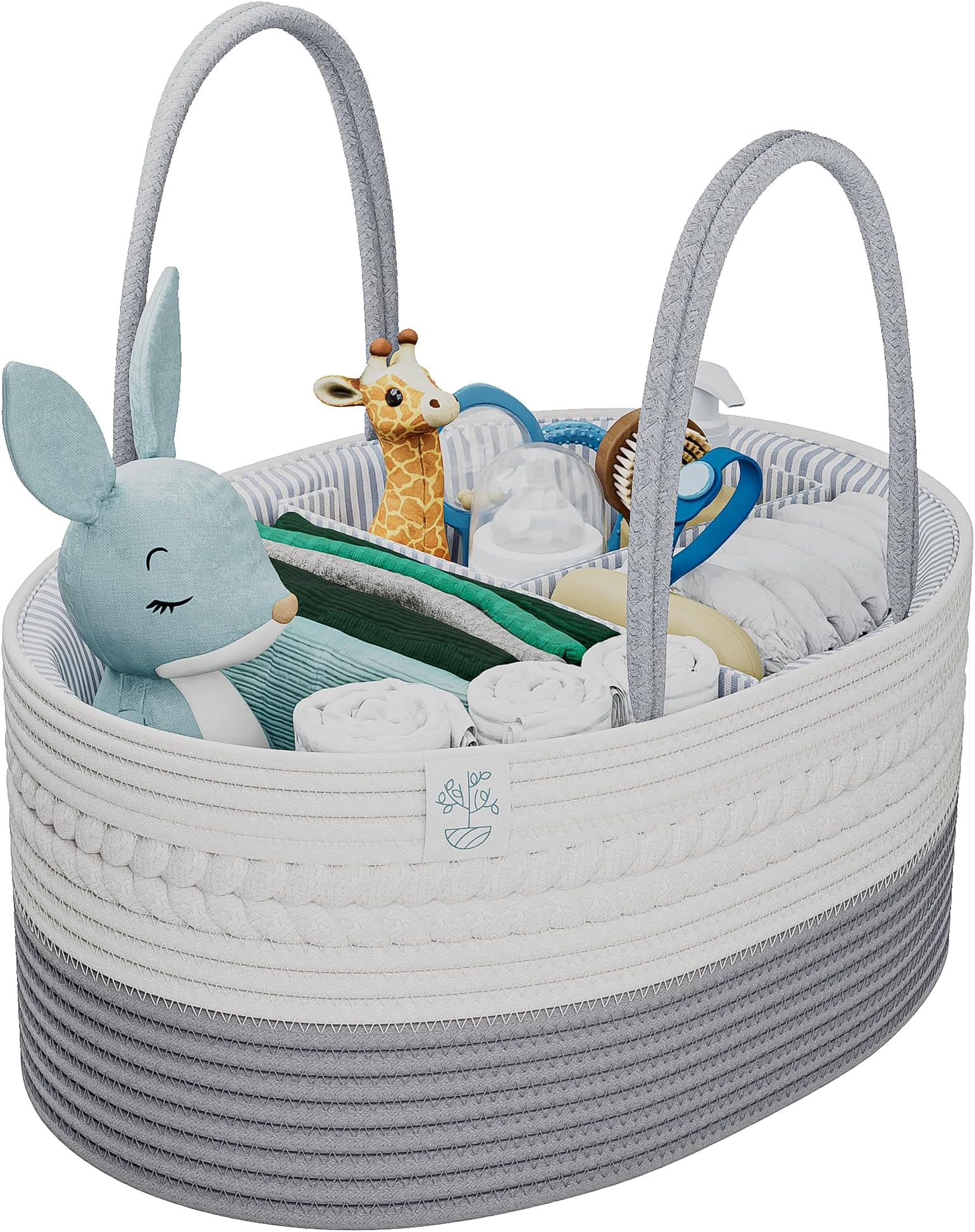 Kiddycare Woven Diaper Caddy Basket with Handle Lid, Diaper Caddy Basket with Dividers for Baby Boy/Girl Nursery, Baby Gift, Gray, Large