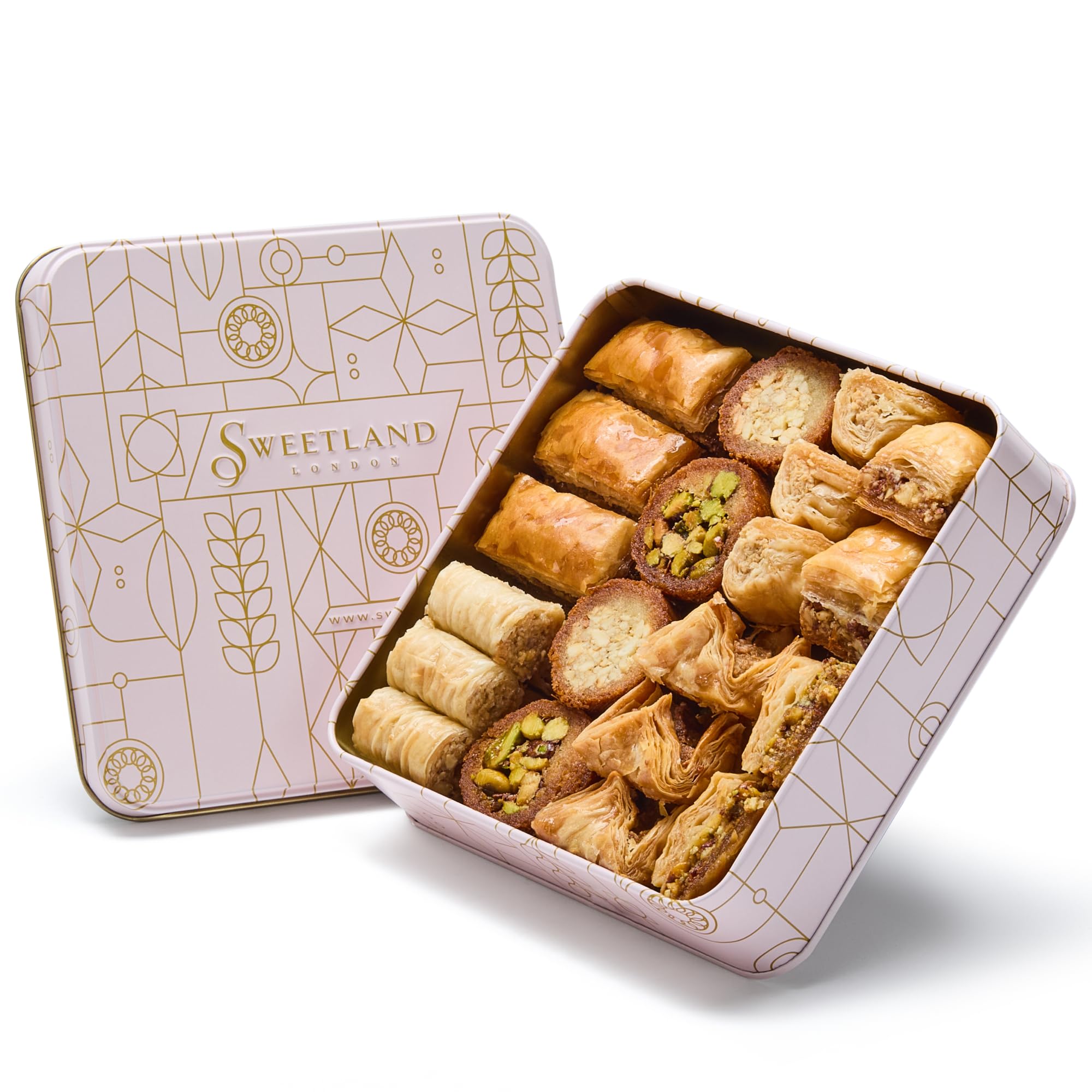 Sweetland Variety Baklava Pack - 500 g | Handmade Traditional Lebanese Baklava | Selection Tray with Pistachio, Almond & Cashew Nuts | Tin Gift Box | Present for Ramadan, Mother's Day, Easter & Eid
