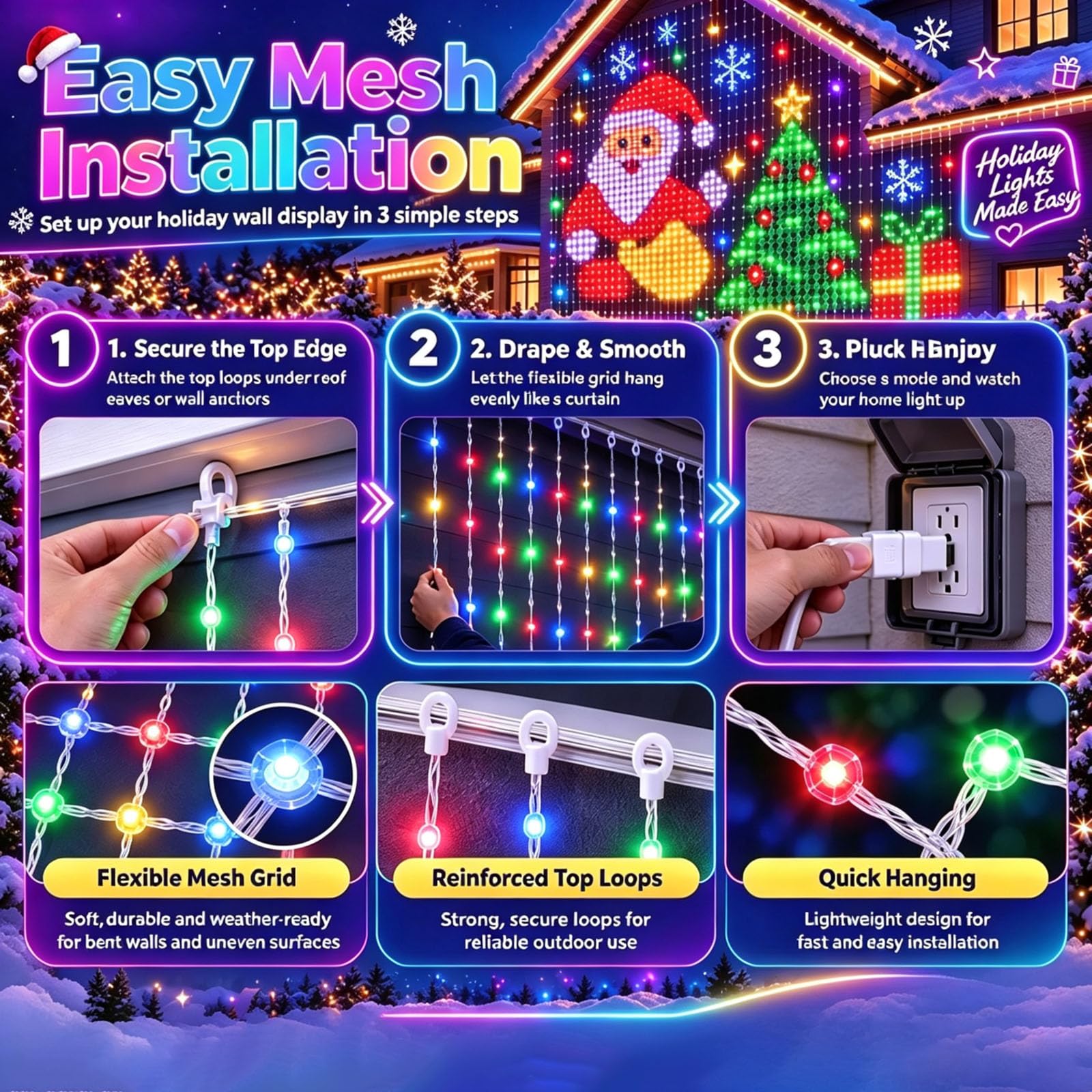 Adius Tenda Luminosa Natale con Immagini, 400 RGB LEDs (200x200cm)