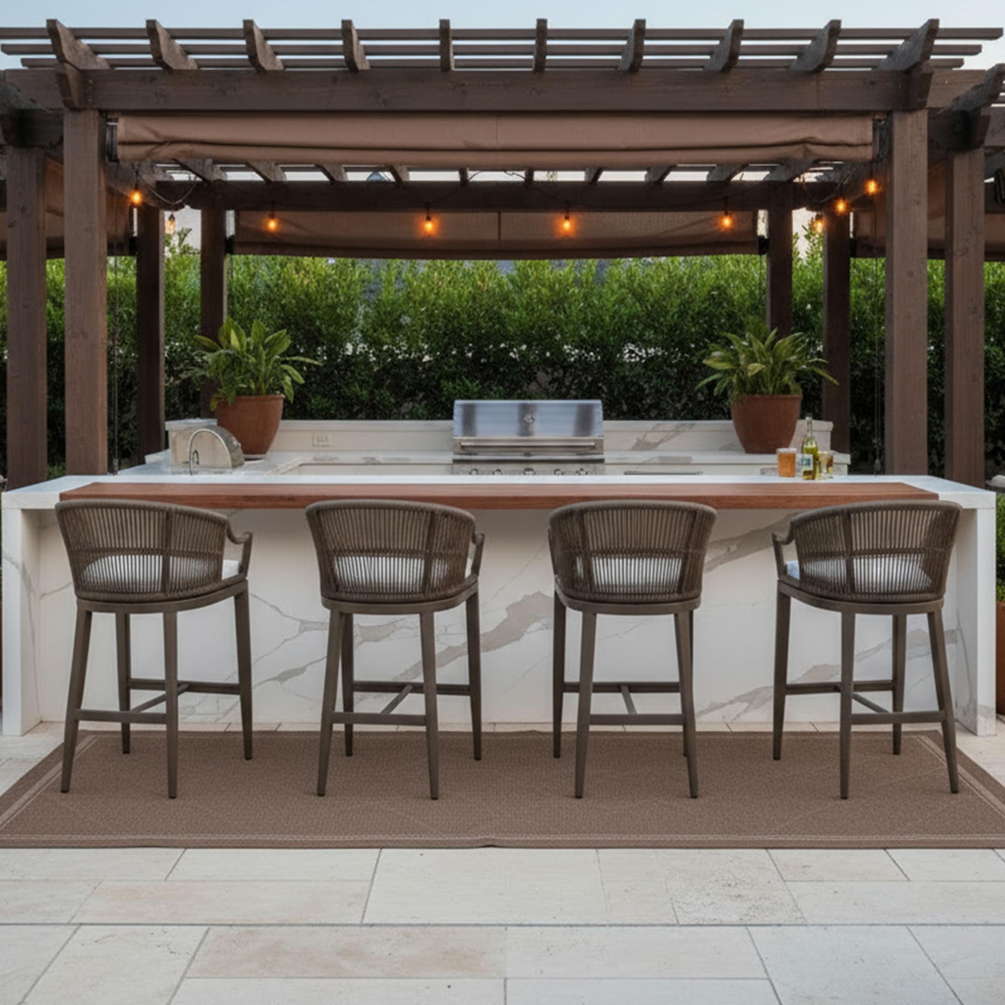 PURPLE LEAF Counter Height Patio Bar Stools Set of 4 Ergonomic Back, Coffee