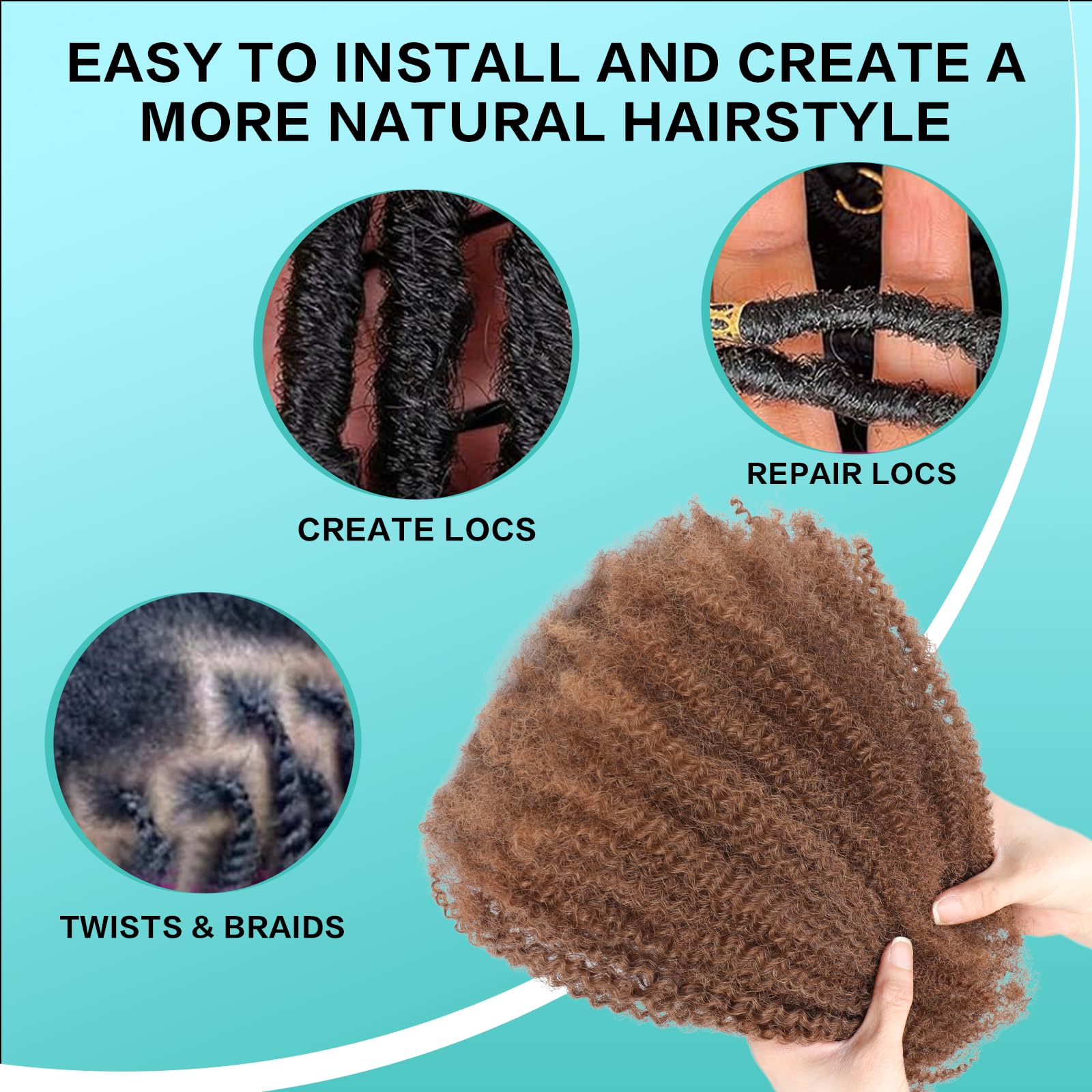 Humistwbiu Afro Kinky Bulk Human Hair 16 Inch 30 g Brown - Image 4