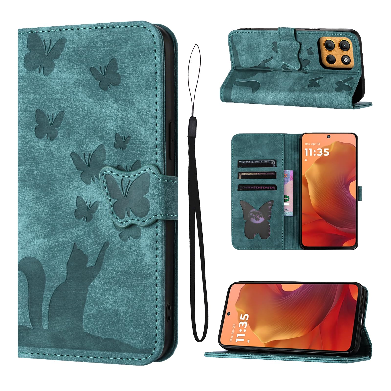 BLOTECH Custodia Portafoglio Con Fiore E Cavalletto Per MOTO G15/Power - Verde