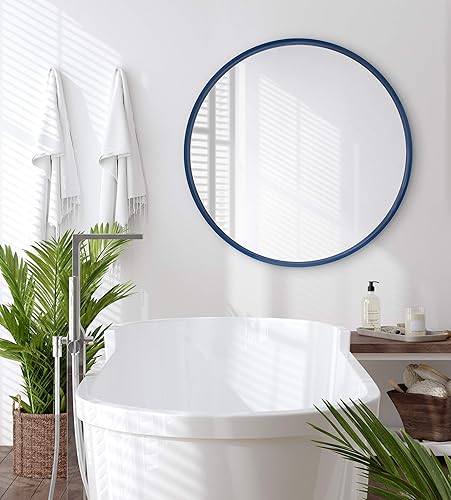 Miniatura 9 de Kate and Laurel Travis - Espejo de pared redondo de madera, 21.6 pulgadas de diámetro, plateado, acento de decoración de pared elegante y glamoroso