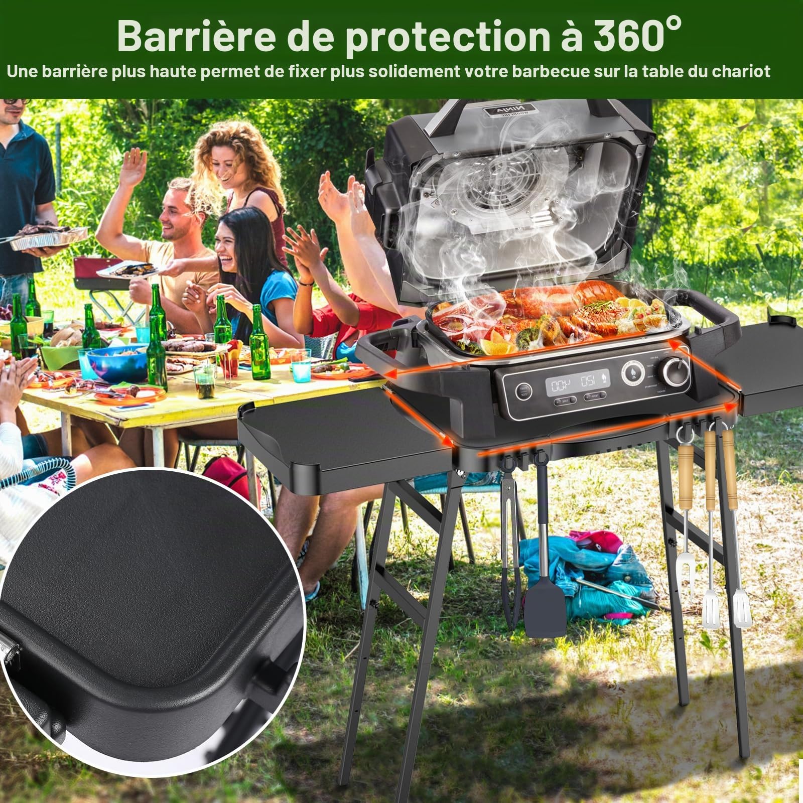 GFTIME Chariot de barbecue portable universel pour Enders Urban, Weber Q100 Q200 Q300 Series, Ninja Woodfire Grill, Burnhard Wayne, support de barbecue universel, pliable pour l'extérieur