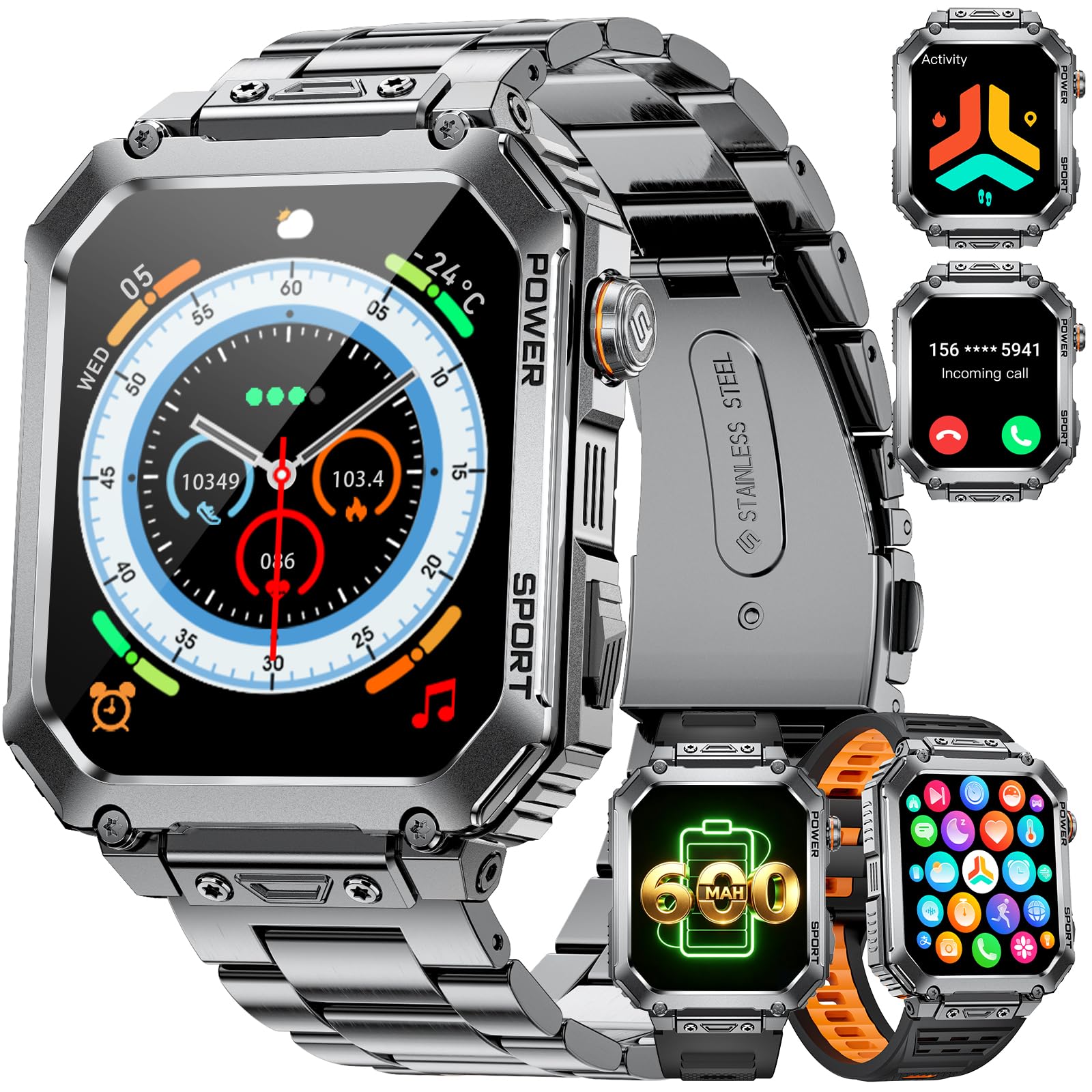 LIGE Smartwatch Uomo Con 3 Cinturini, Schermo HD 2,01", Orologio Smart Con Chiamata Bluetooth, Cardiofrequenzimetro 24/7 e SpO2, IP68 Impermeabile, 120+ Modalità Sportive Per Android iOS, EF2-L