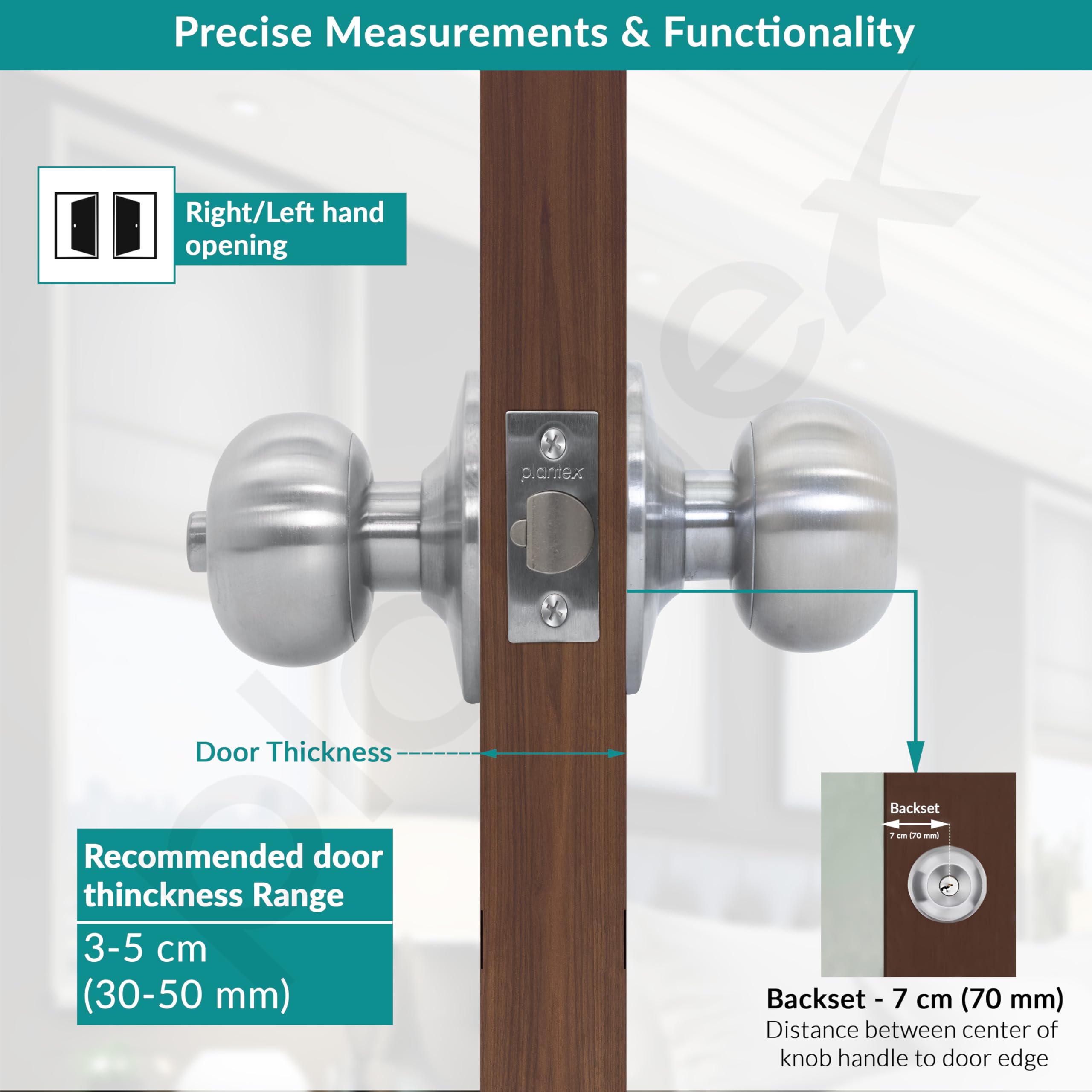 Plantex Stainless Steel Door Lock - Cylindrical Lock with 3 Keys/Tubular Door Knob/Lock for Main Door/Bedroom (Matt) — Amazon image 3