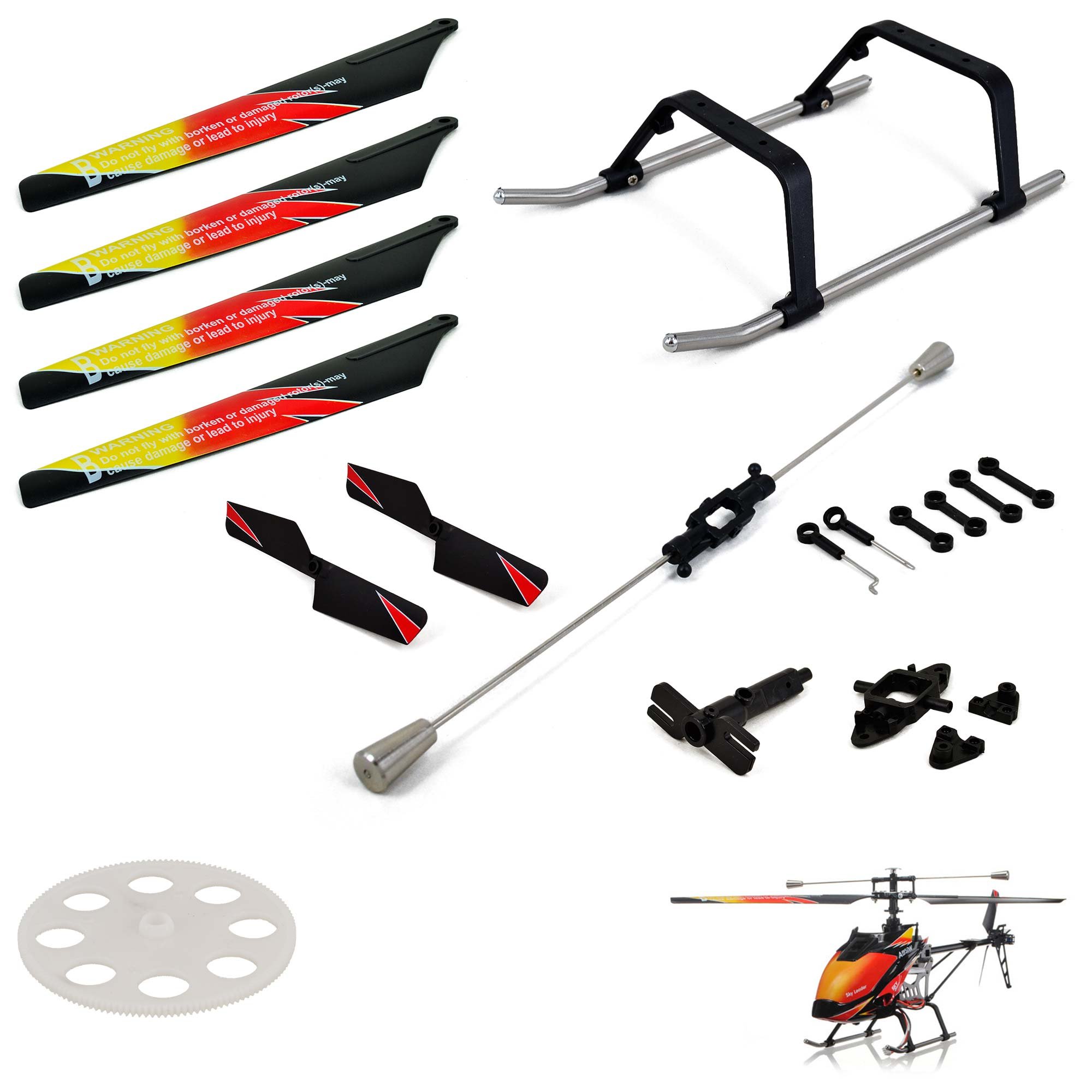 Zestaw części zamiennych do zdalnie sterowanego helikoptera RC WL-Toys V913, V913-A, Monstertronic MT-400, Simulus GH-720, helikopter z łopatą wirnika, zębatką, płozami lądowymi, stabilizatorem i
