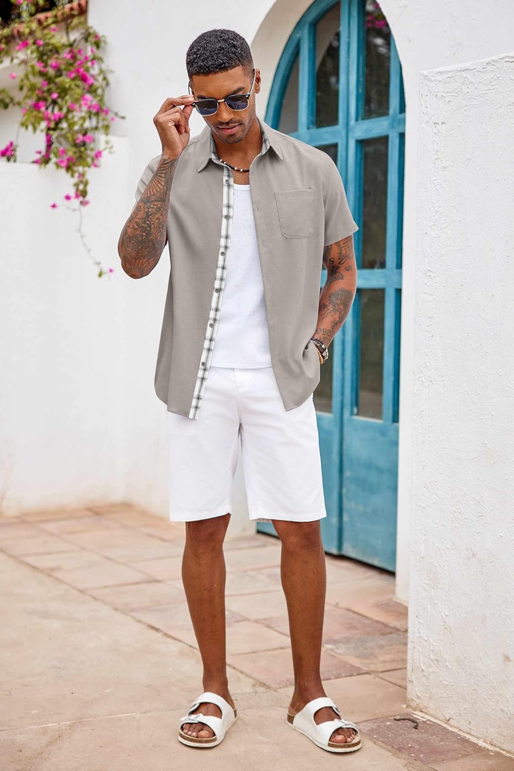 COOFANDY Men's Button Down Shirts Short Sleeve Casual Summer Beach... - Picture 16 of 180