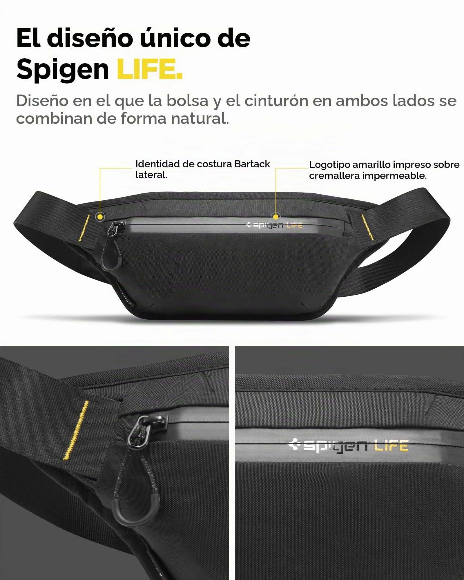 Spigen Life Klasden Bolsa de Cintura para Hombre y Mujer, Bolso de Viaje para Actividades al Aire Libre y Deportes - Negro