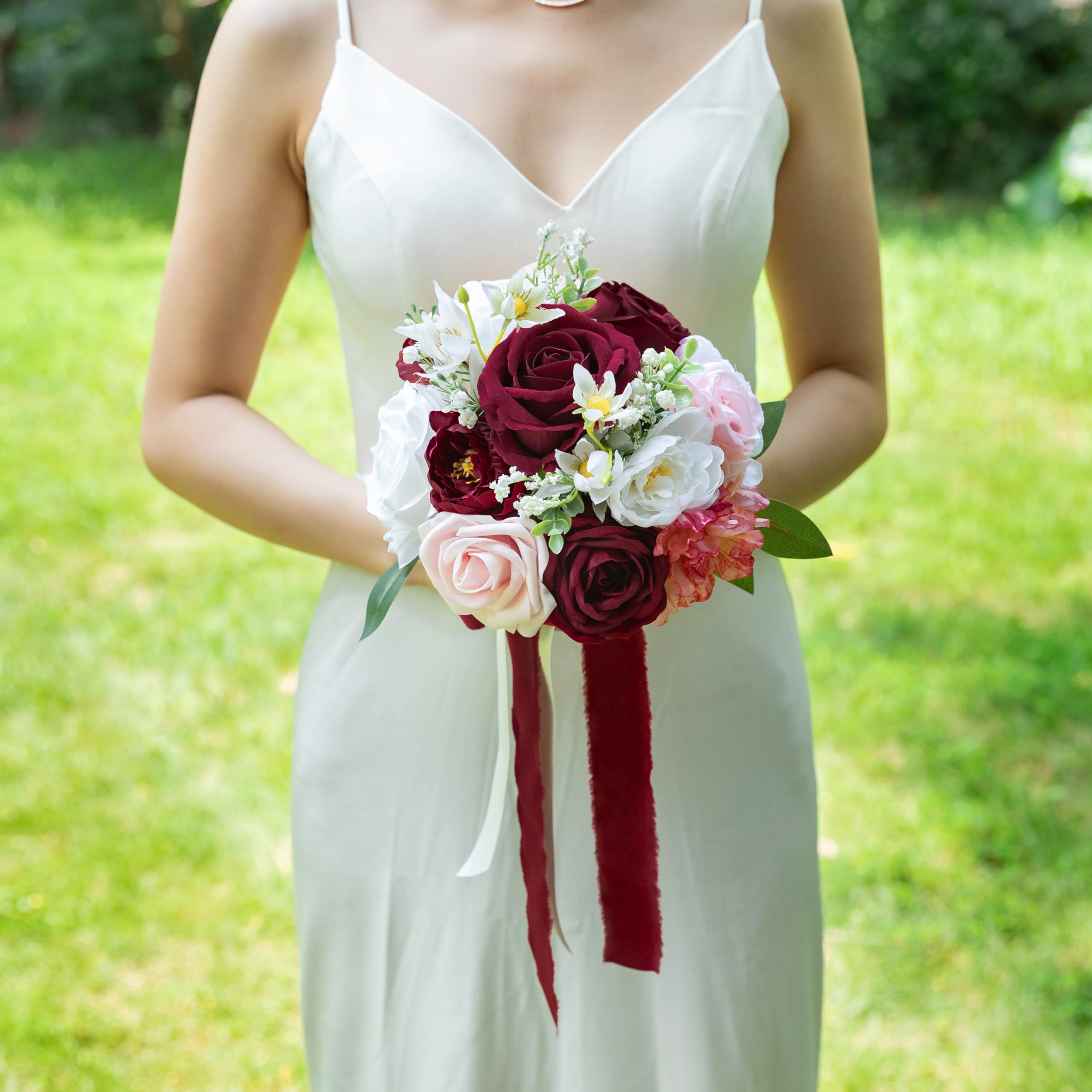 prom bouquets for burgundy dress Blush and Burgundy Premade Bridesmaid Bouquet | Flower Moxie DIY Wedding 9