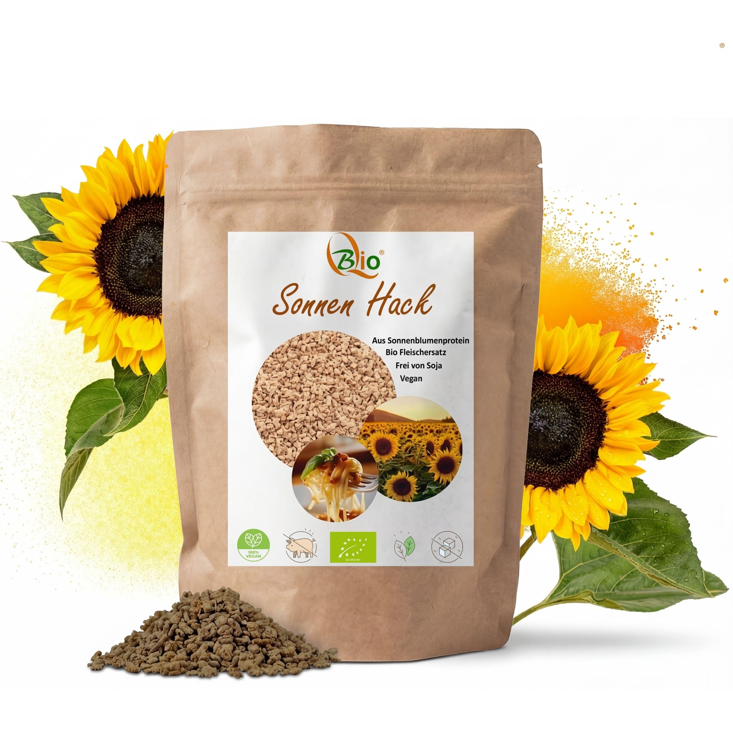 Sustituto de carne picada de girasol ecológica 500 g proteína vegetal vegano sin gluten