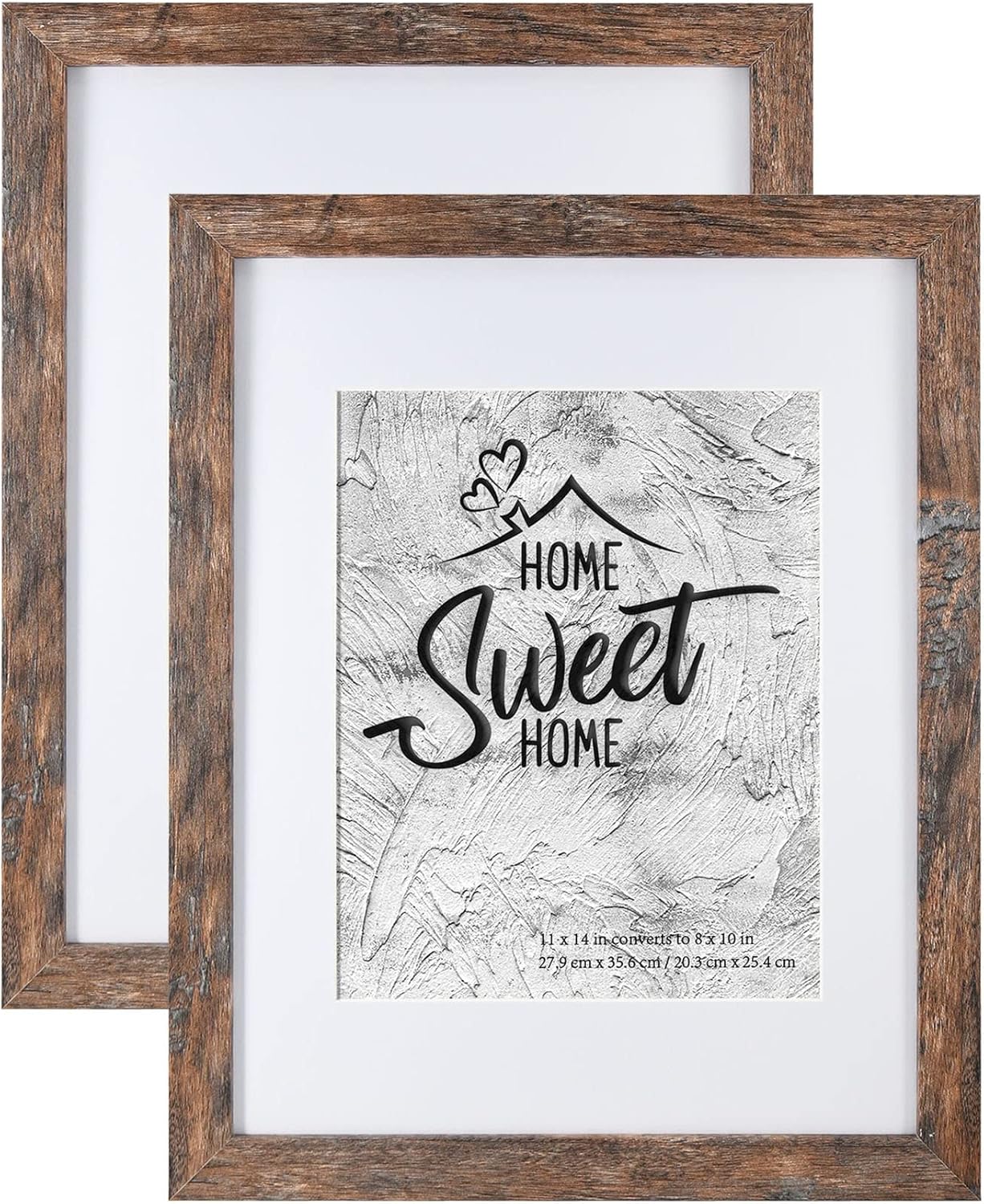 Califortree Rustic Brown 11x14 Picture Frame - Display Photos 8x10 with Mat or 11x14 Without Mat - Real Glass Inside - Set of 2 Rustic Brown 11x14 - 2 Pack