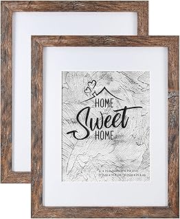Califortree Rustic Brown 11x14 Picture Frame - Display Photos 8x10 with Mat or 11x14 Without Mat - HD Glass Inside, Horizontal and Vertical Display for Wall - Set of 2