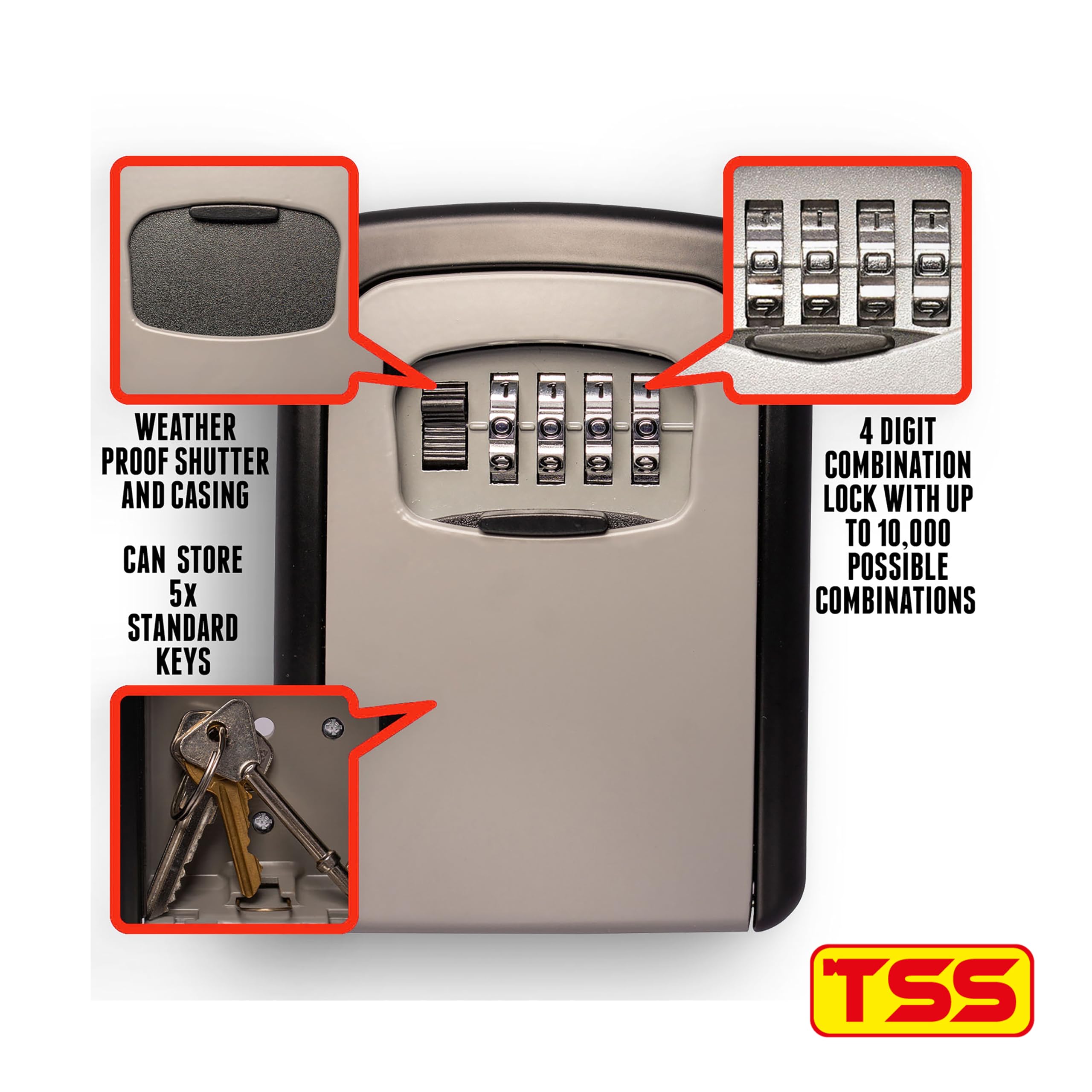TSS Medium Size Wall Mounted Key Safe 4 Wheel Combination Key Lock Box Outdoor Key Box Wall Mounted - Image 2