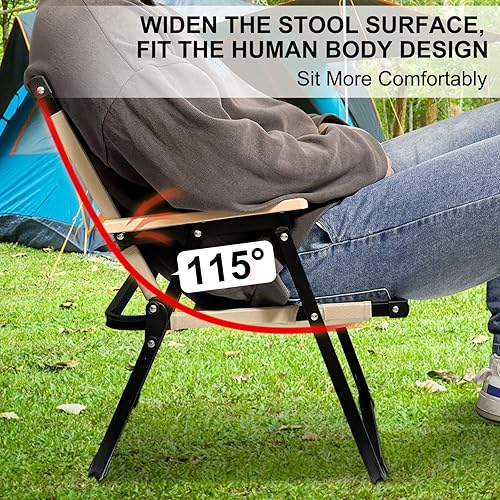 Miniatura 4 de Silla de camping portátil con mango de madera, silla plegable ancha para exteriores, silla de playa plegable de diseño ergonómico, adecuada para