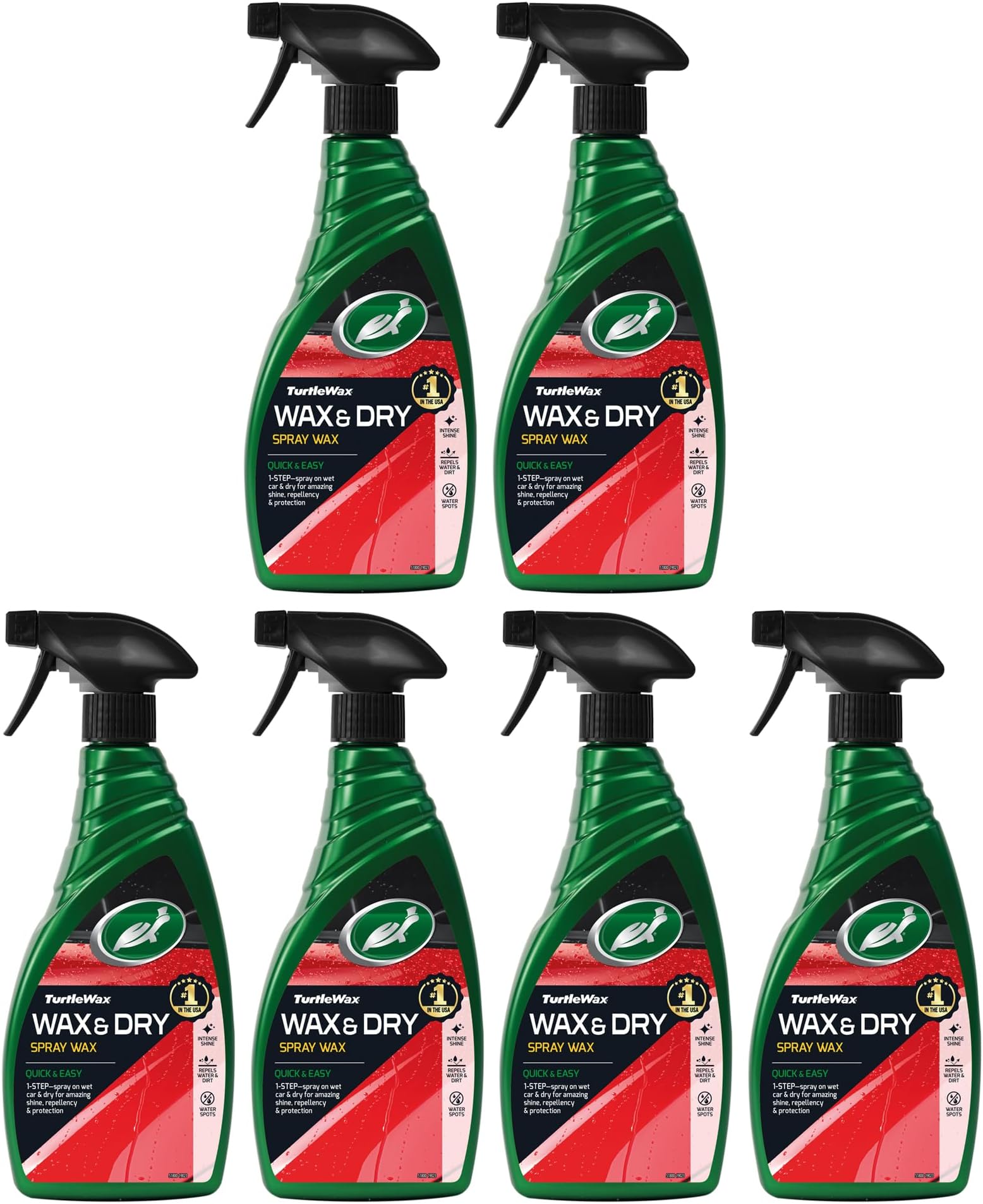 Turtle Wax Wax & Dry Spray - 6 Pack Car Wax for Instant Shine, Water Repellent Barrier, and Long-Lasting Protection - Easy Spray-On Application for Paint, Glass, and Trim
