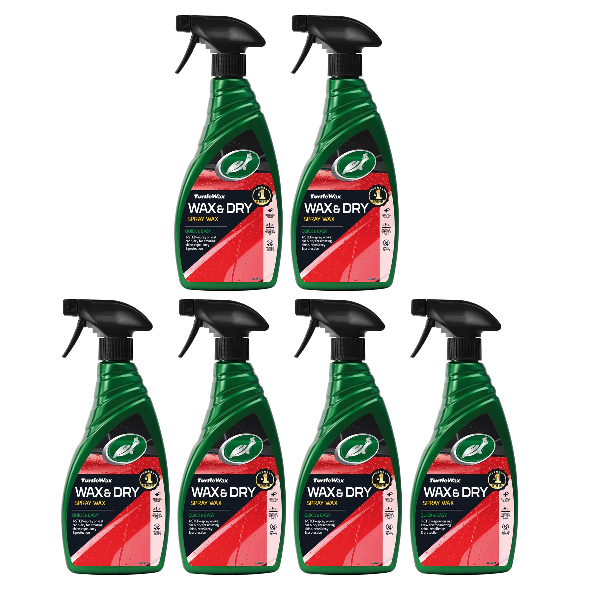 Turtle Wax Wax & Dry Spray - 6 Pack Car Wax for Instant Shine, Water Repellent Barrier, and Long-Lasting Protection - Easy Spray-On Application for Paint, Glass, and Trim