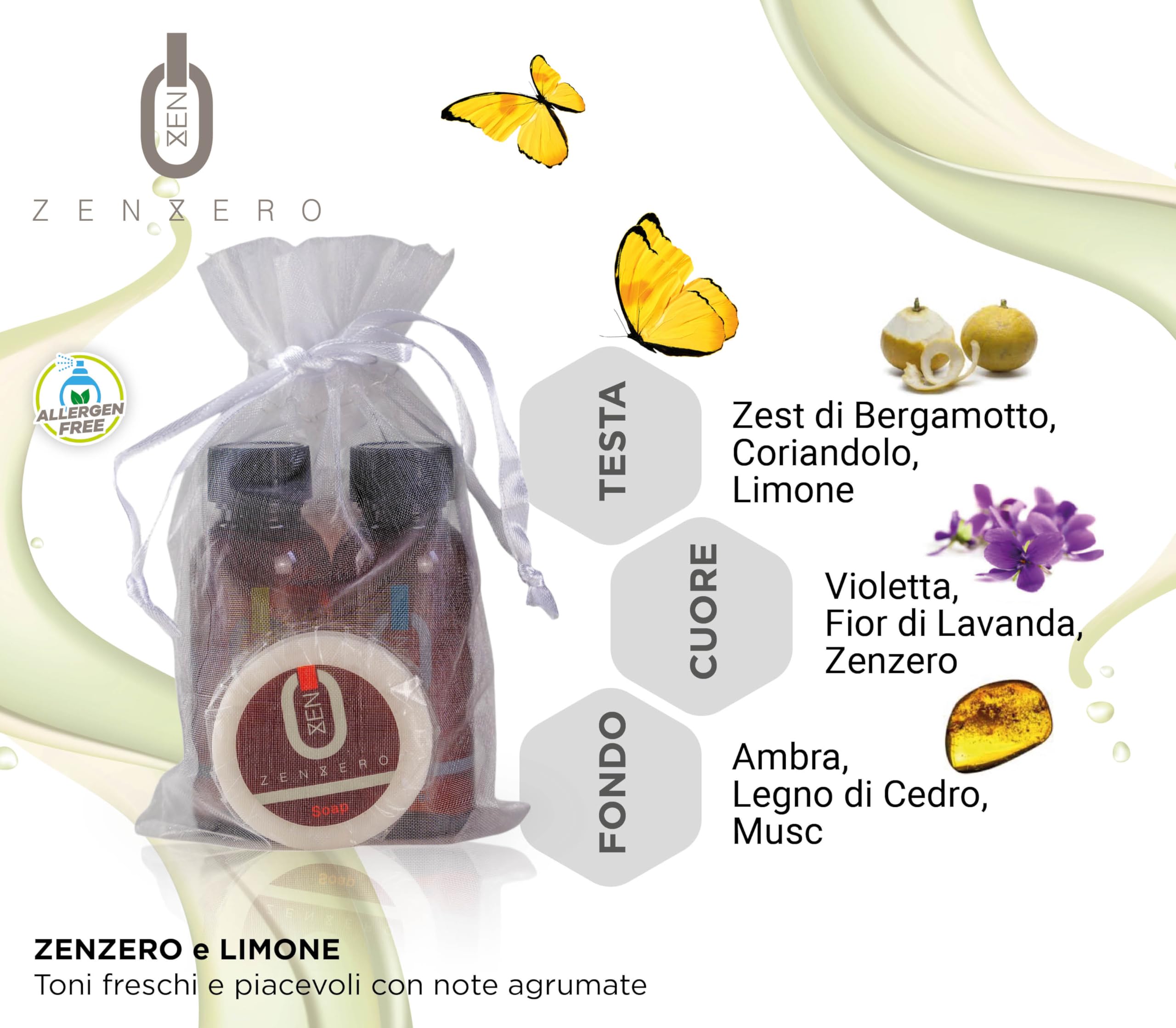 PRESENT-MORE - Set de courtoisie 15 invités gingembre - Parfum gingembre et citron - Contient : shampooing, gel douche, savon et bonnet - Pour hôtel et B & B