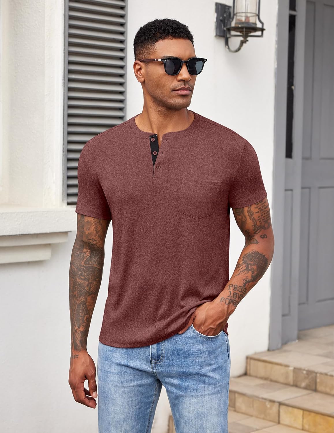 COOFANDY Men's Henley Shirts Short Sleeve Button T Shirt Casual Summer Basic Tee Tops with Pocket - Image 2
