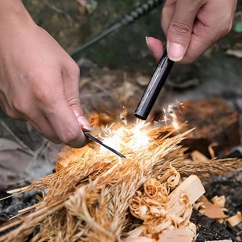 Miniatura 2 de EXBUEVUE Arrancador de fuego, varilla de ferro de 5 pulgadas, herramientas de supervivencia al aire libre, pedernal y acero con 2 cuerdas