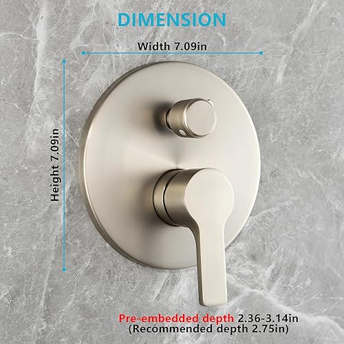 Miniatura 14 de Kit de válvula de ducha con mango de ducha para baño, montaje en pared, válvulas de control de ducha redondas de 1 vía de función única, rosca Mate