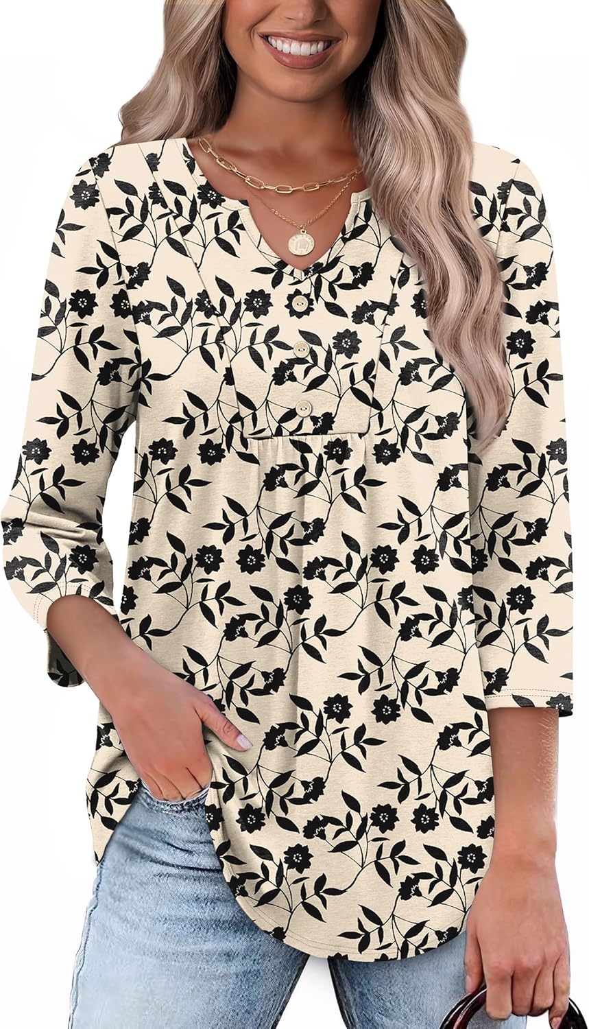 WIHOLL Womens Tops Fall Fashion 2025 3/4 Length Sleeve Shirts Business Casual Outfits Basic Tees