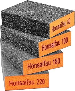 Honsaifau Sanding Blocks 4 Pack Wet and Dry Dual-use, Coarse and Fine Sanding Sponges - 60/100/180/220 Grits 4 Different Specifications, Washable and Reusable, Ideal for Wood Metal Wall Polish