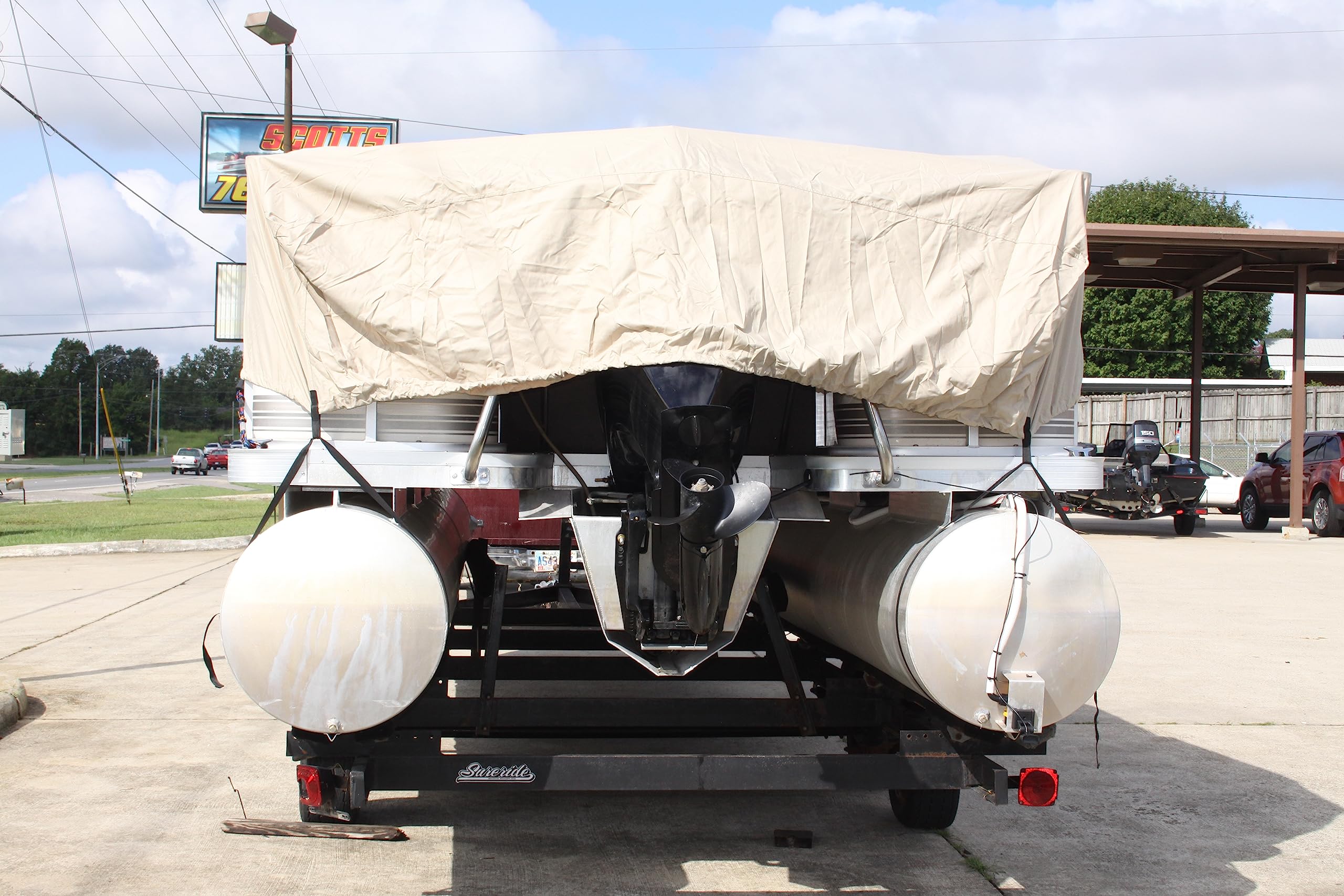 Pontoon Boat Cover 24-26 Ft Vortex Ultra 5-Year Pontoon Boat Cover | 24 Ft, 1200D Beige Canvas, Elastic Hem & Strap System, Fits Up To 102" Beam Pontoon Cover