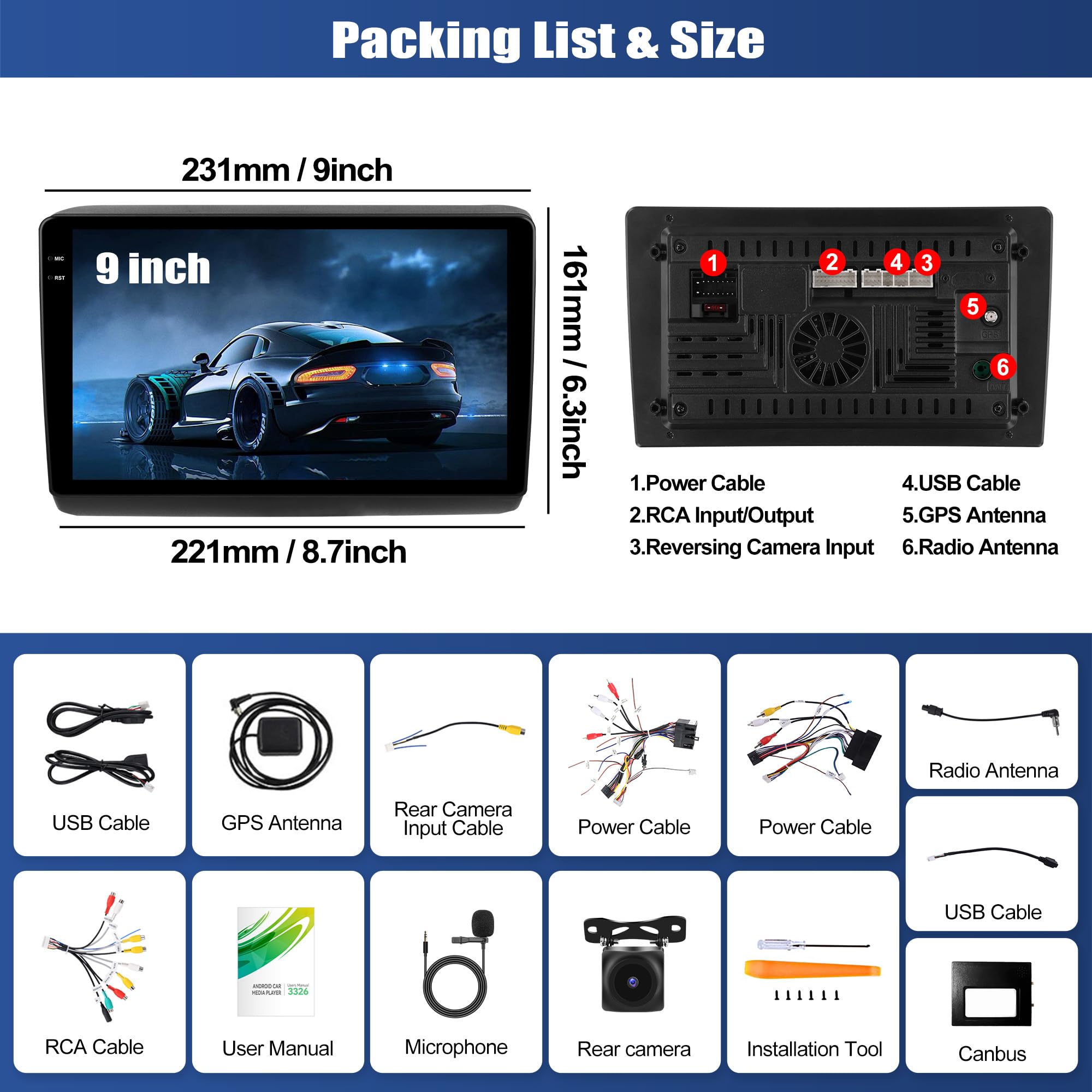SIXWIN 4+128G Android 15 Radio Coche para Fiat DUCATO 2010/Citroen Jumper/Peugeot Boxer con CarPlay&Android Auto,9 Pulgadas Pantalla Táctil con Bluetooth/WiFi/GPS/FM/RDS/USB+AHD Cámara