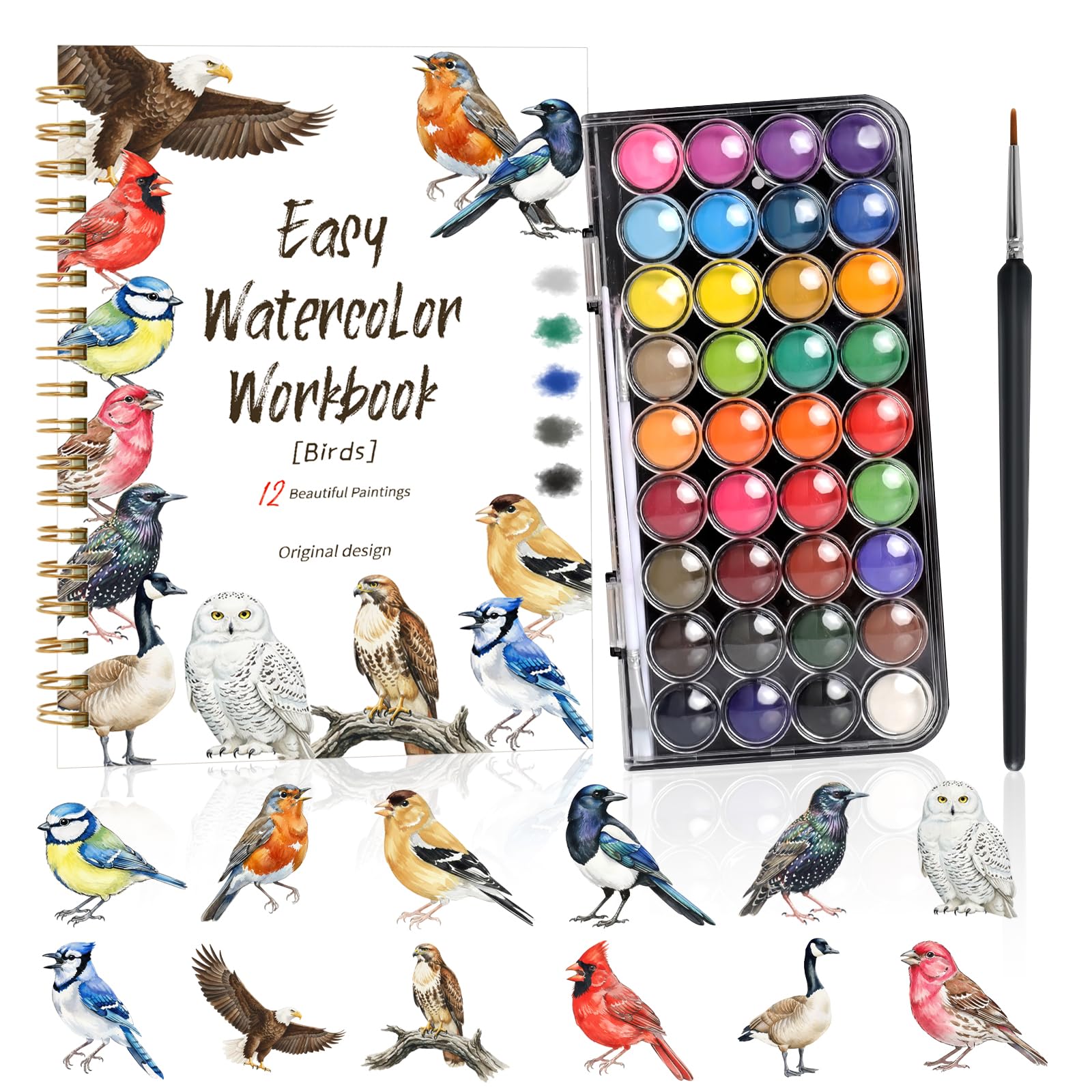 SHUANGBAODALAO Aquarell Arbeitsbuch mit 12 Motiven, Watercol