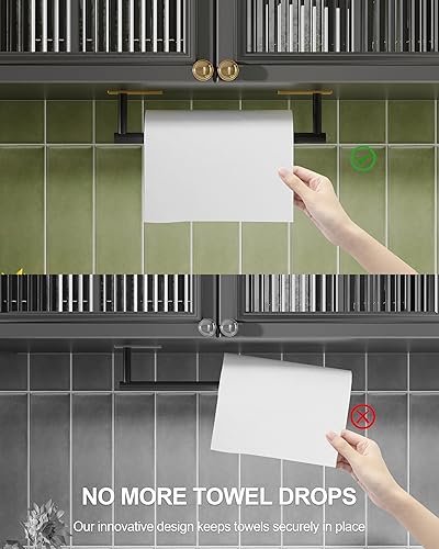 Miniatura 5 de WZKALY Soporte para toallas de papel debajo del gabinete, soporte adhesivo para toallas de papel negro y dorado, autoadhesivo o montado en la pared,