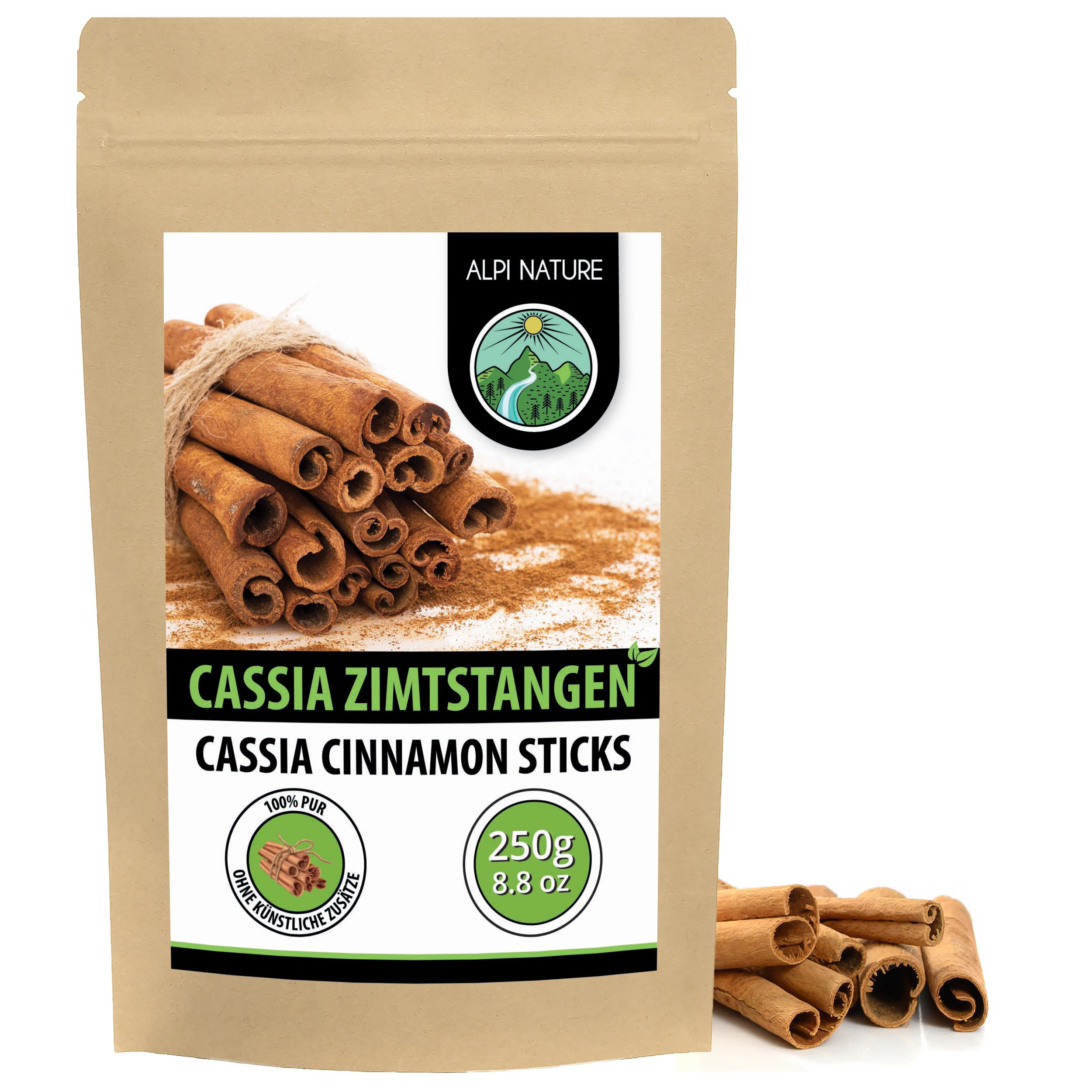 Alpi Nature Zimtstangen 250g, Zimtstangen ganz 60mm, ca. 75-77 Stangen pro Beutel, Cassia Zimt