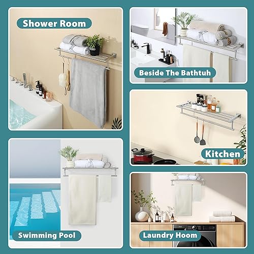 Miniatura 9 de Alise Toalleros de 28 pulgadas para baño, toallero montado en la pared con barras de torre, estante de baño de acero inoxidable SUS 304, toallero de