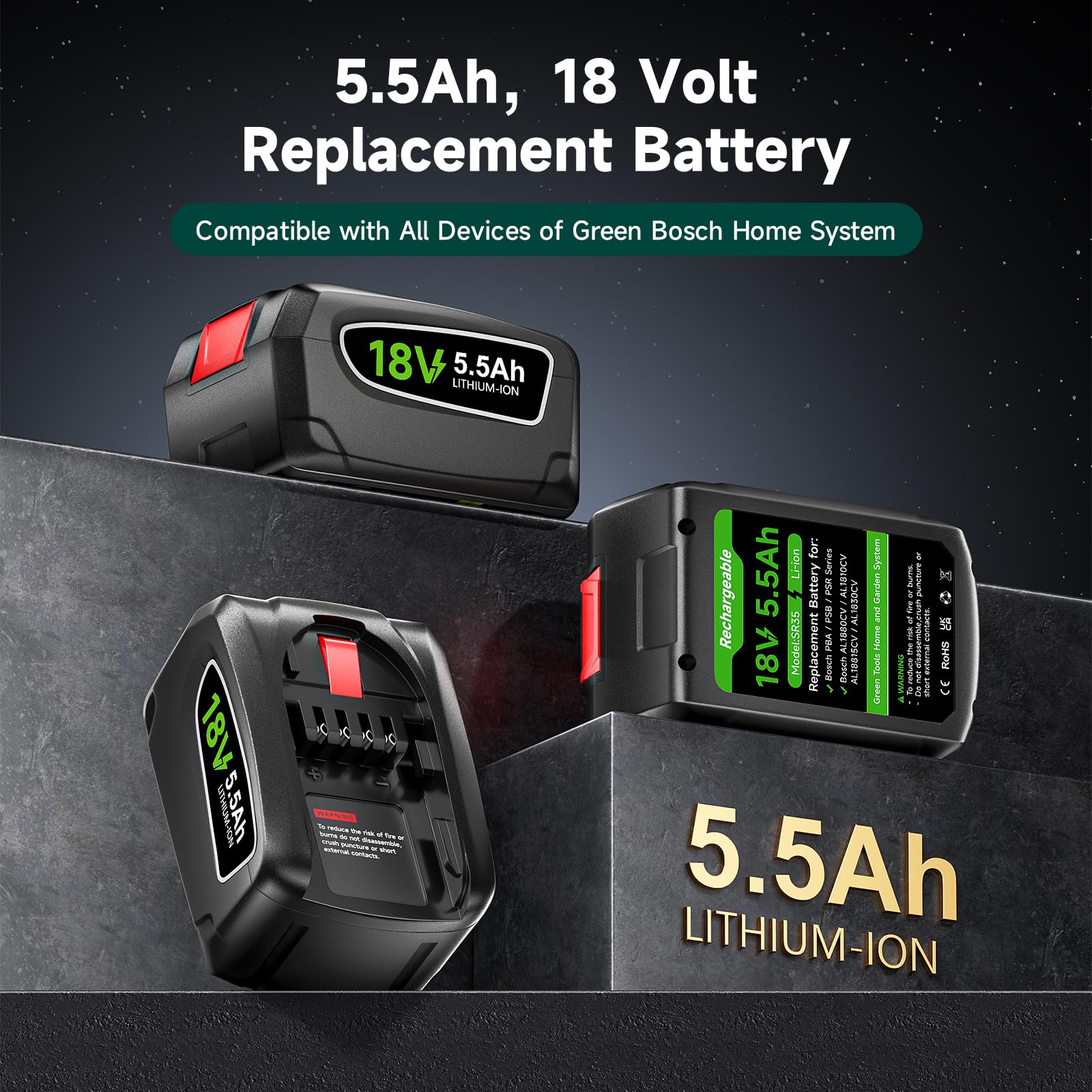 18V 5.5A AH Batteria per Bosch PBA/PSB/PSR serie, AL1880CV AL18815CV AL1830CV, batteria di sostituzione per rifiniture di siepi, cacciaviti a cordone, cacciaviti per trapani