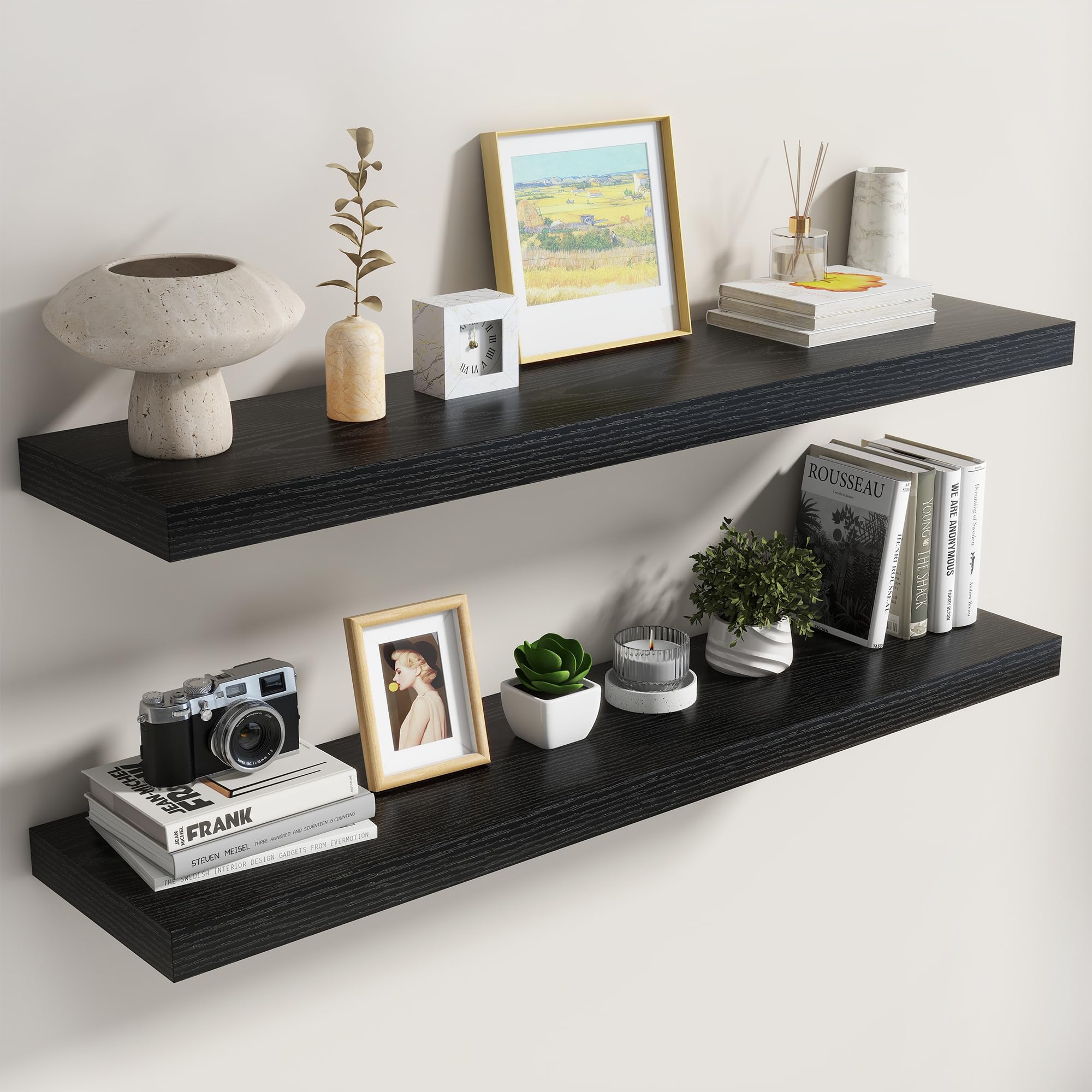 Dreamland Black Floating Shelves 48 Inch Long,8 Inch Deep Floating Shelves,48" W x 8" D Wall Shelves for Bedroom,Living Room,Kitchen,Bathroom,Set of 2